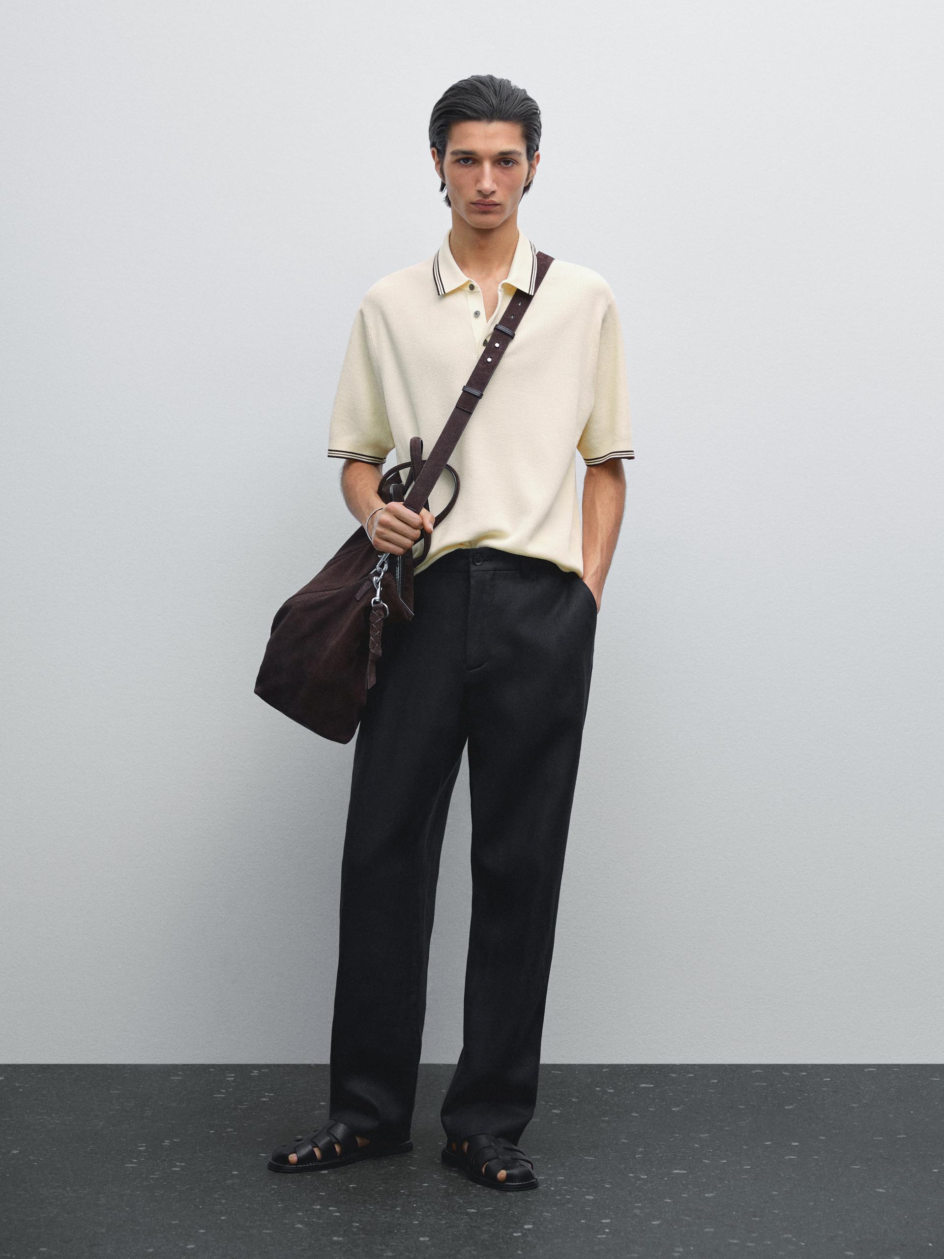 Polo In Maglia 100% Cotone - Ecru - Xl - Massimo Dutti - Maschile