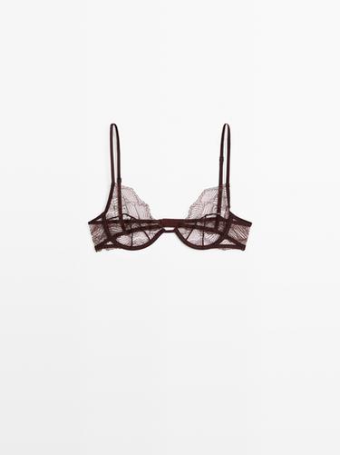 Scalloped lace bra with underwire — BROWN 2
