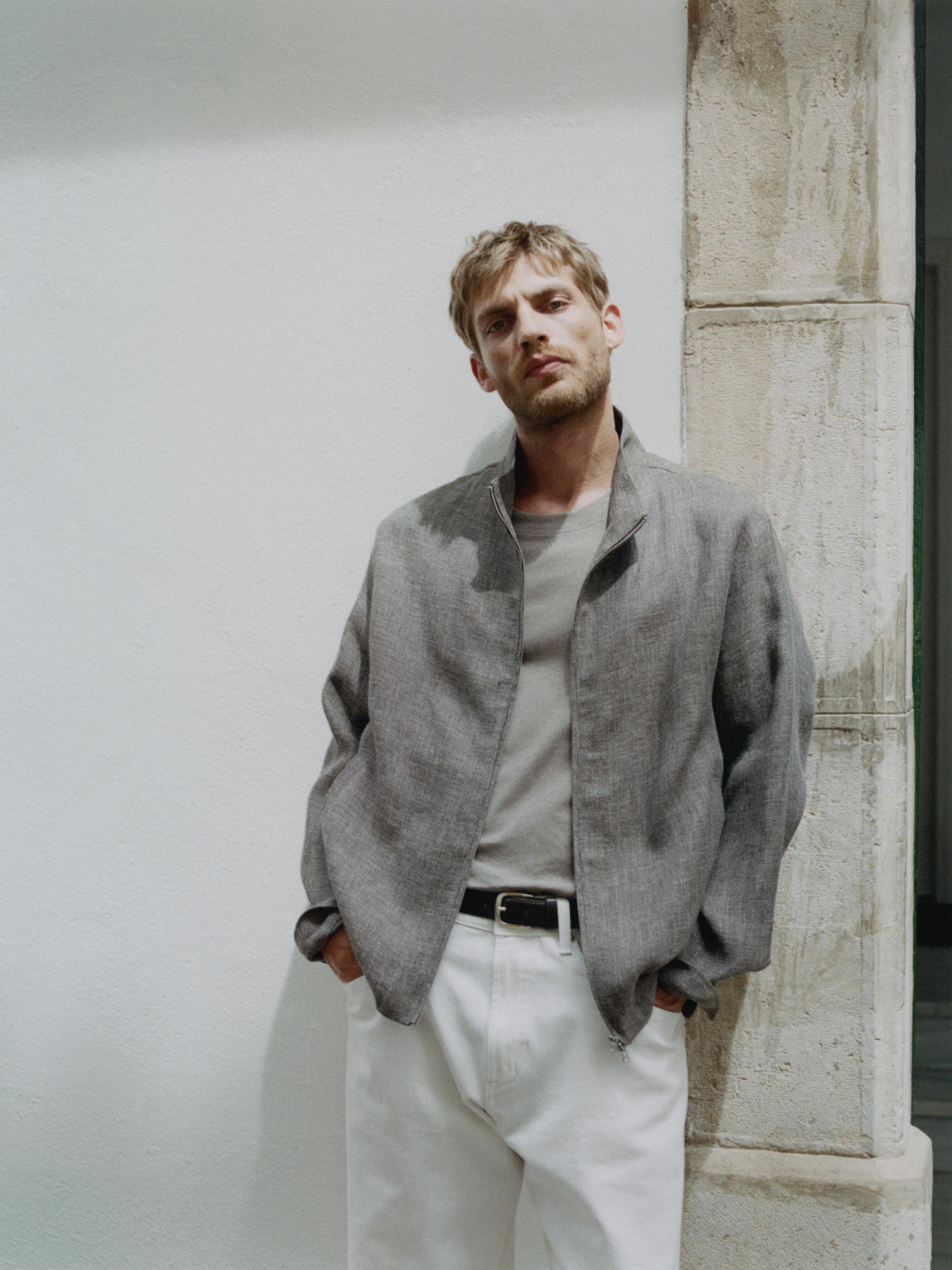 Faded textured linen blend jacket