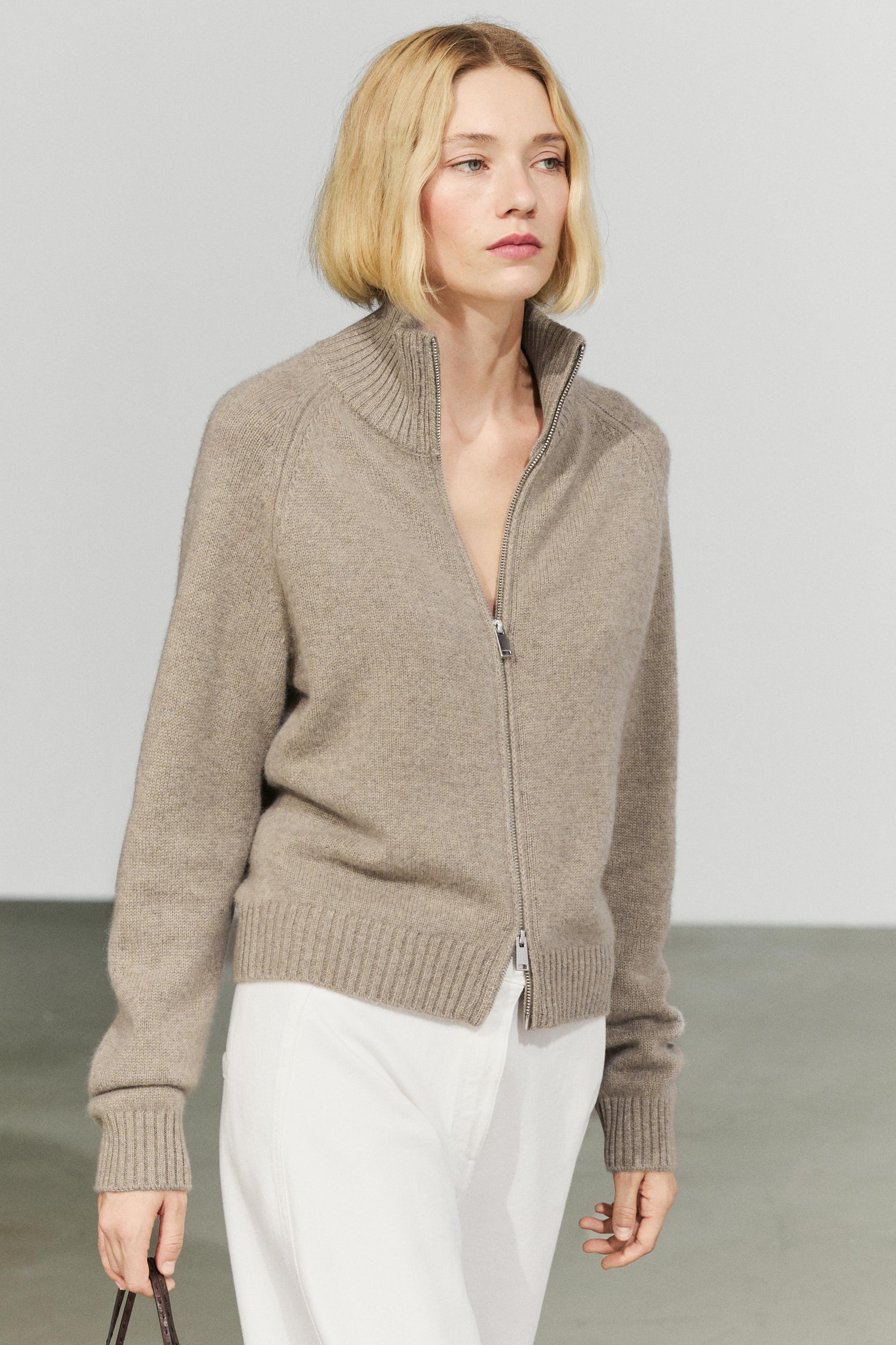 100% cashmere zip knit cardigan
