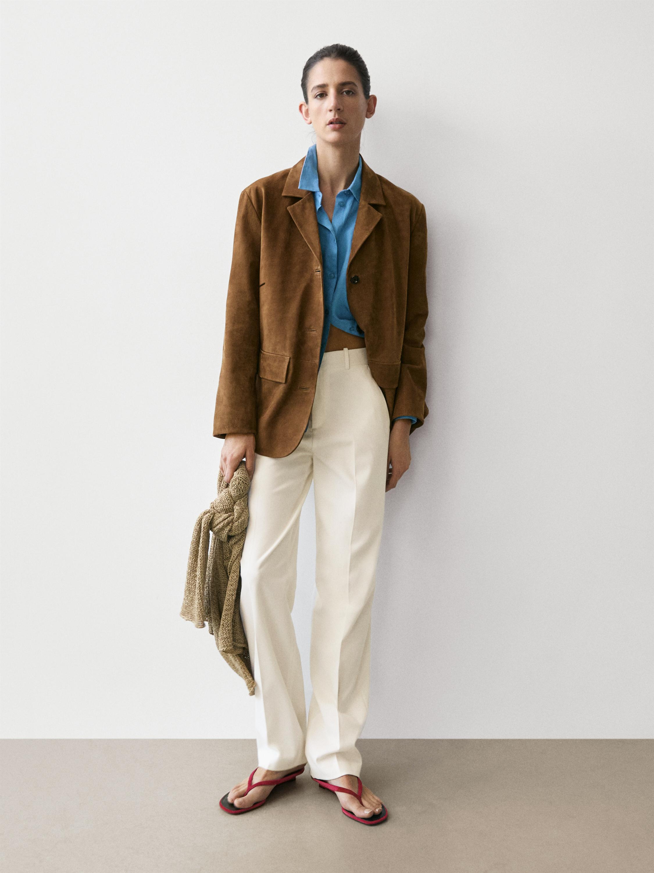 100% Suede lapel blazer — CAMEL