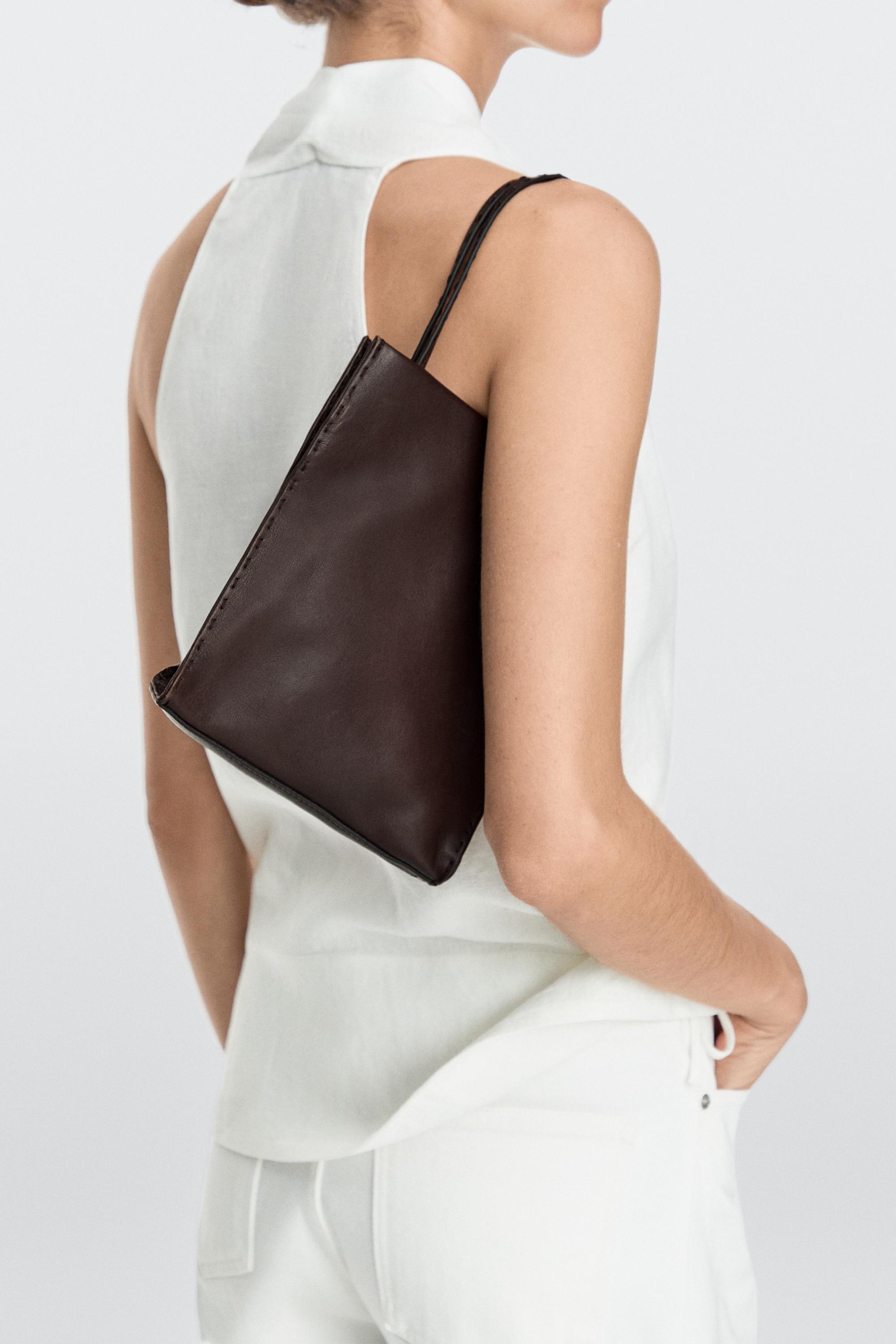 Nappa leather double compartment bag — BROWN