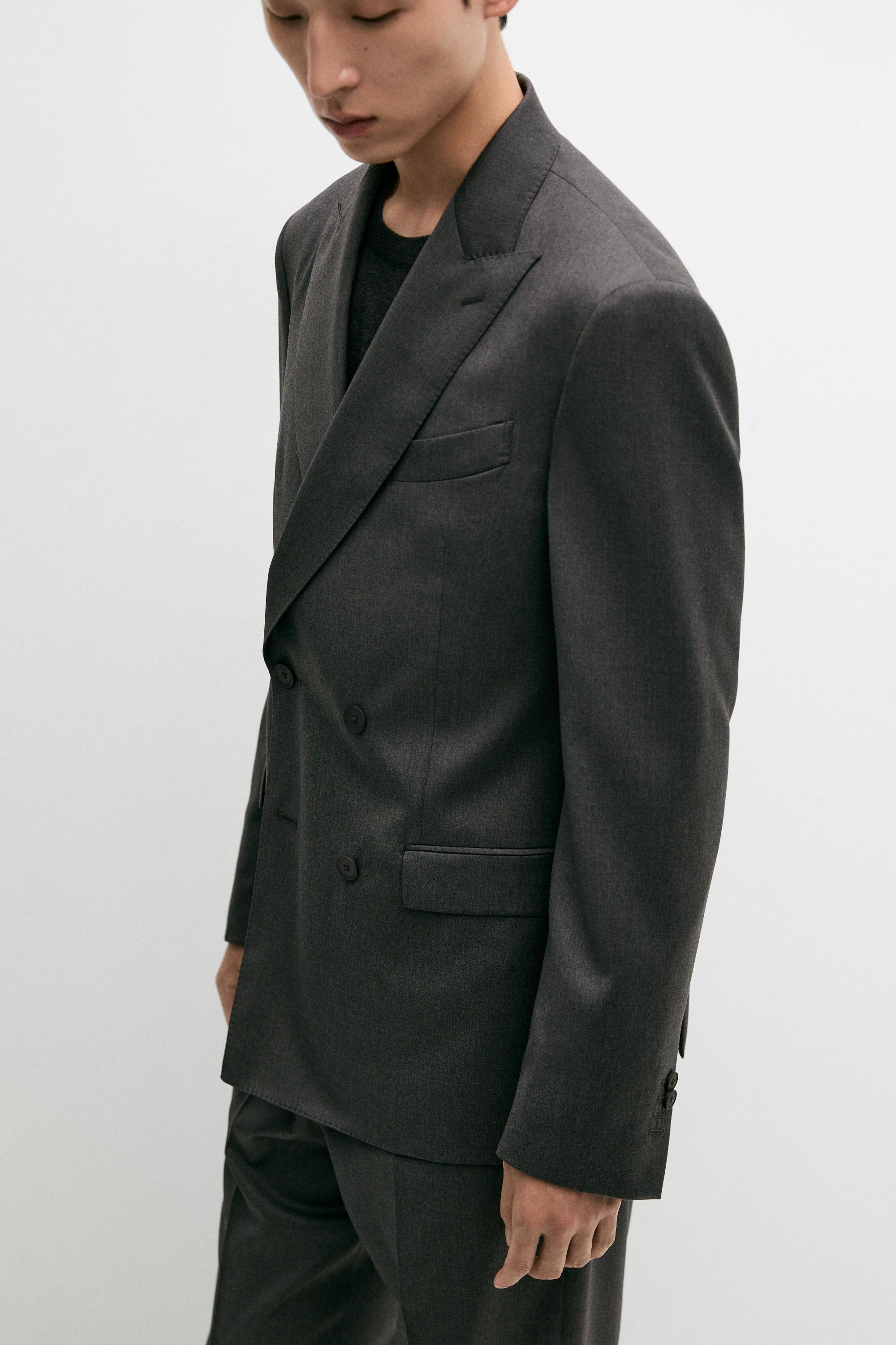 100% cool wool double-breasted suit blazer — GREY