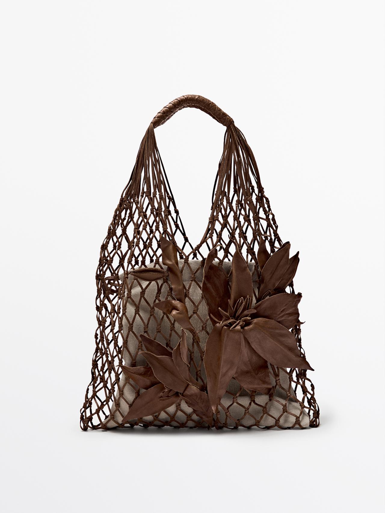 Massimo Dutti - Dame - Nettaske I Nappaskind Med Blomster - Brun - 01