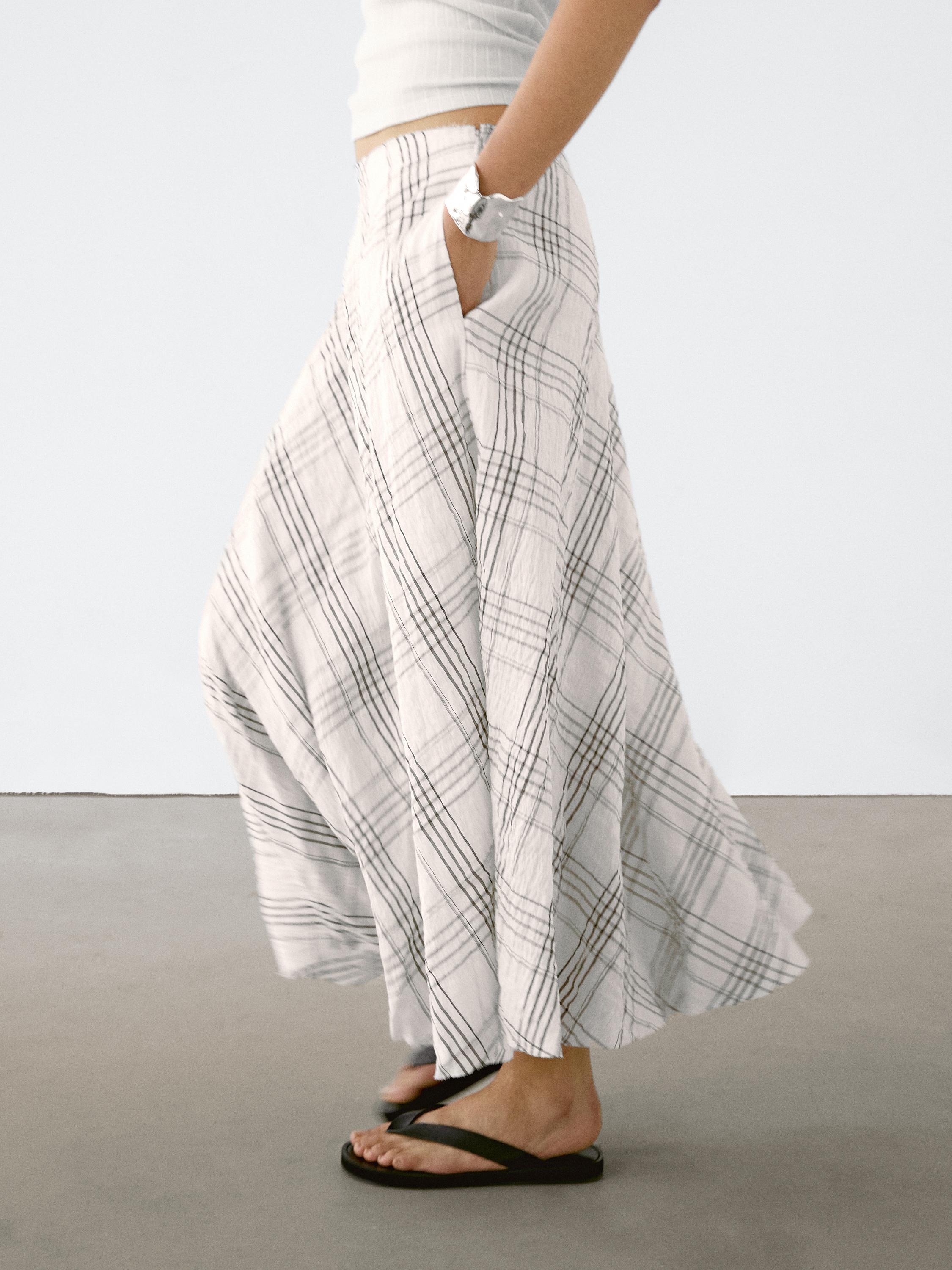 Flowing check midi skirt