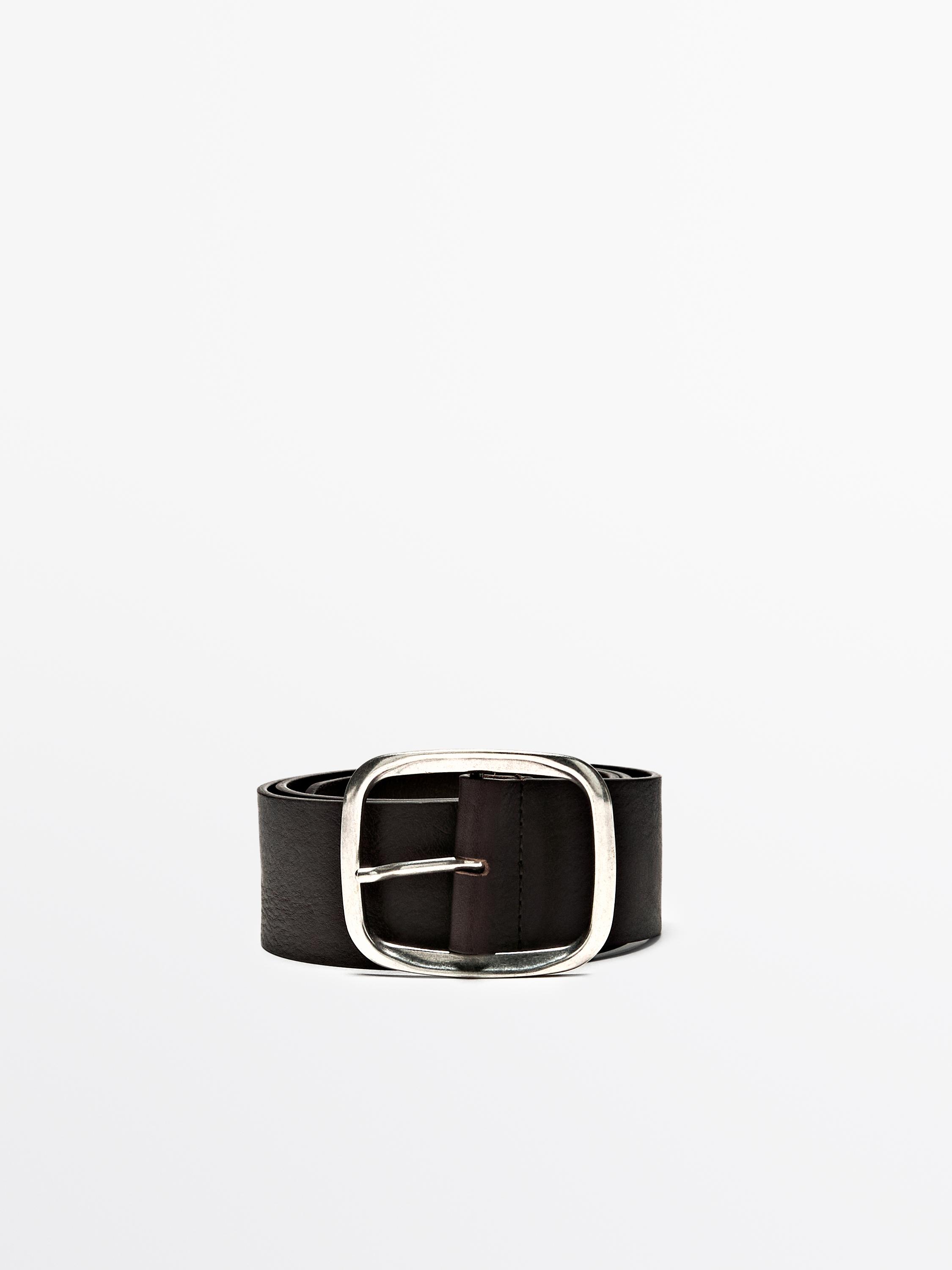 Nappa leather belt with rectangular buckle