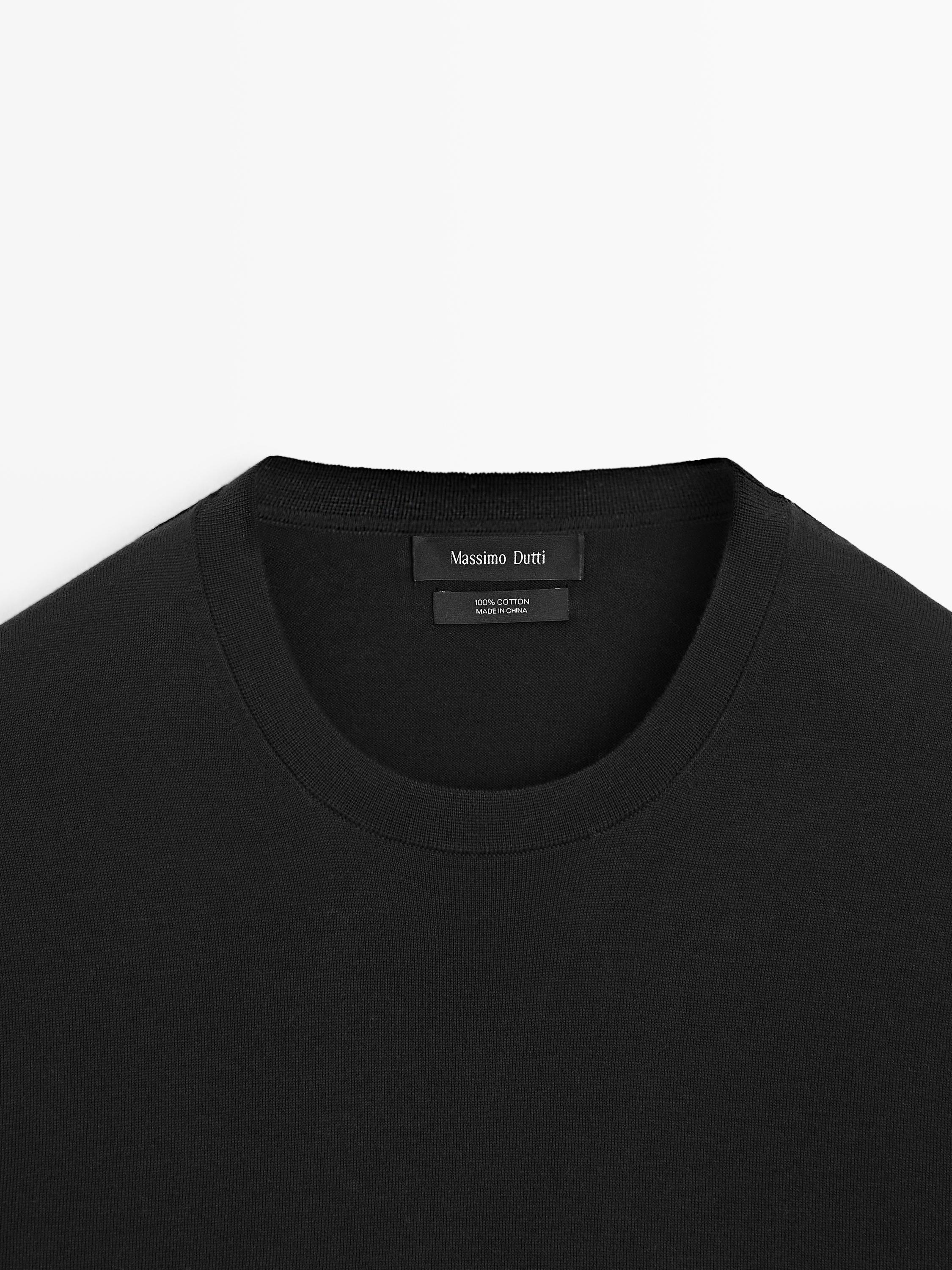 100% cotton short sleeve knit sweater — BLACK