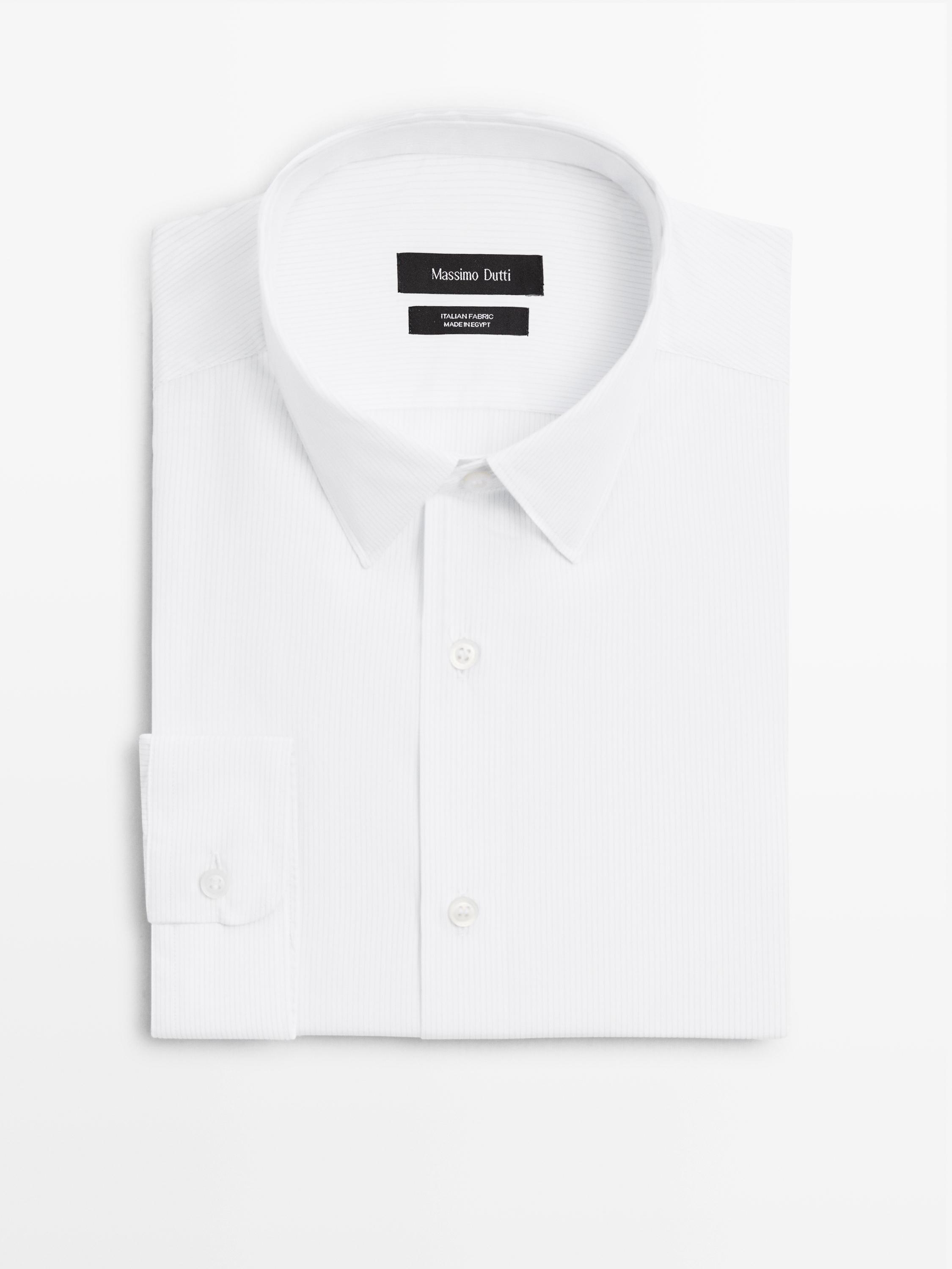 Slim fit striped 100% cotton poplin shirt — WHITE