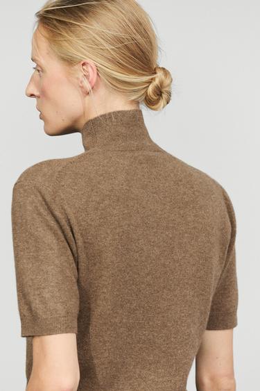 Wool-cashmere blend short sleeve knit sweater — BROWN MARL 5