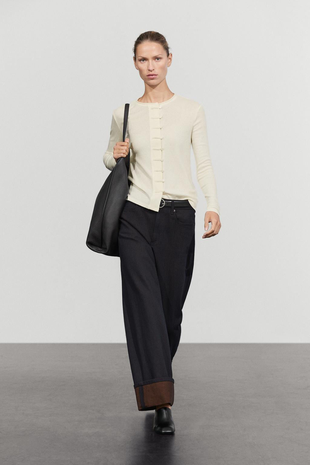 Massimo Dutti Pambıq qarışıqlı, düymə detallı köynək