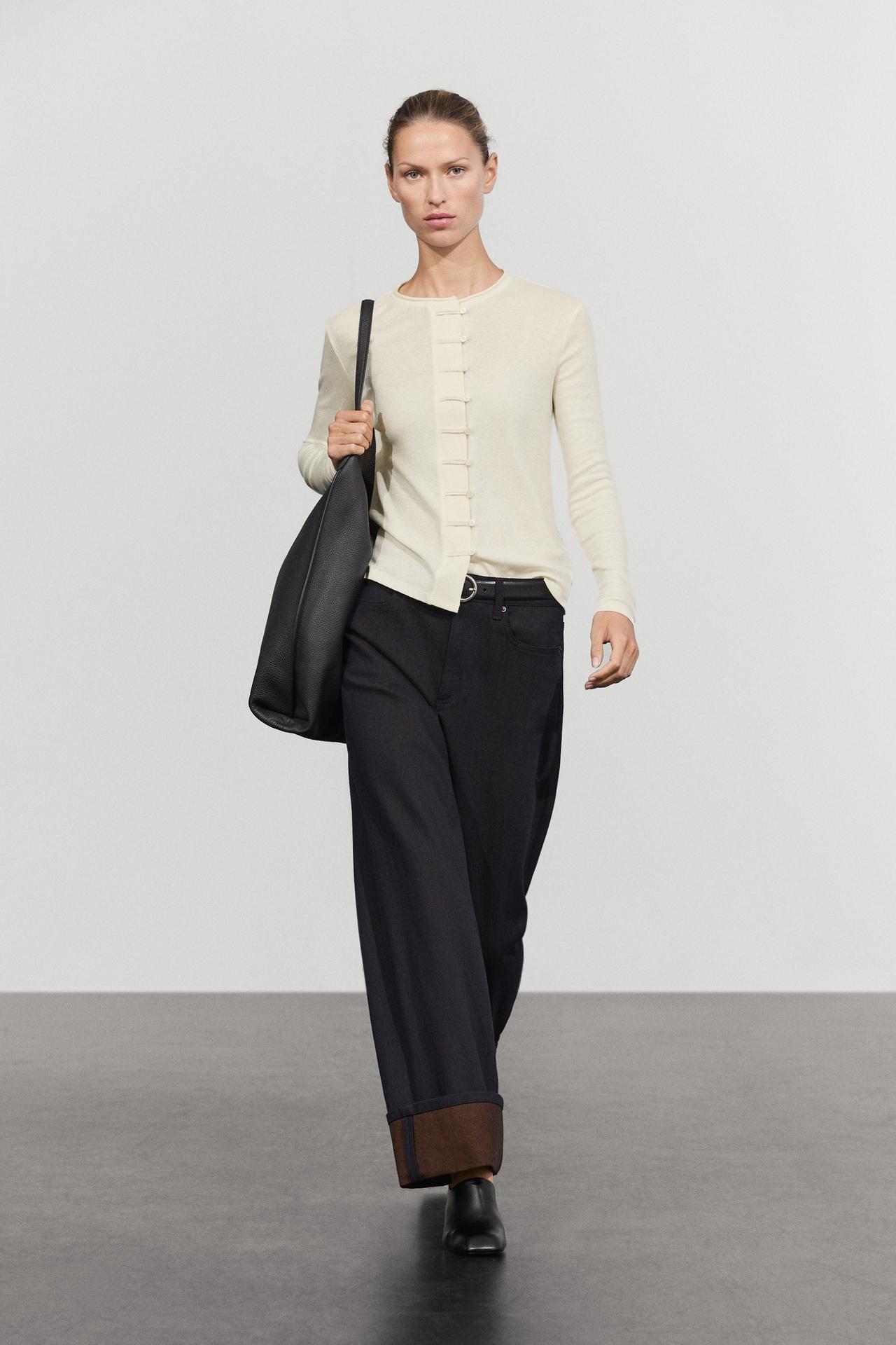Cotton blend T-shirt with button detail — CREAM