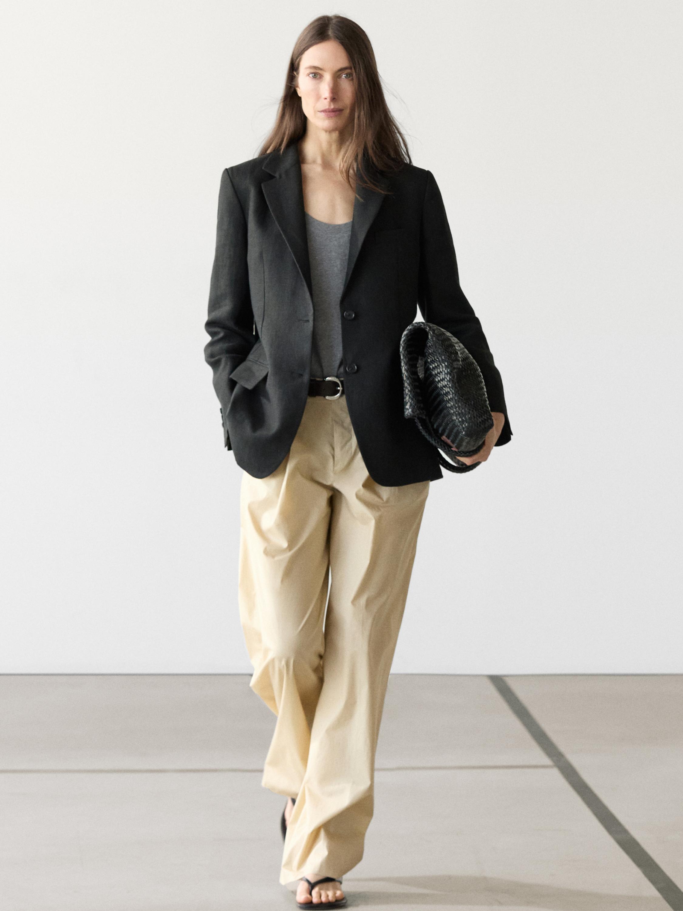 Wide-leg cotton trousers — SAND