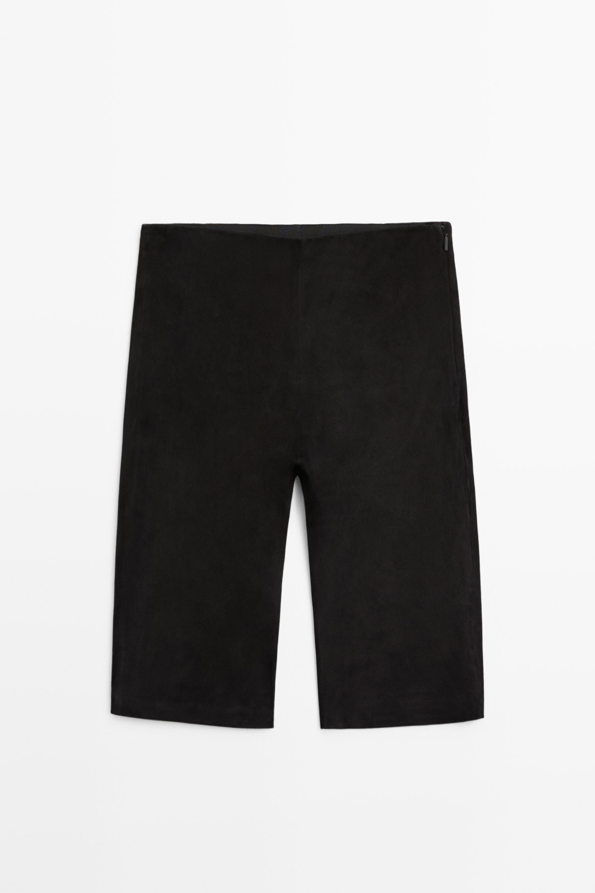 Suede leather cycling shorts — BLACK