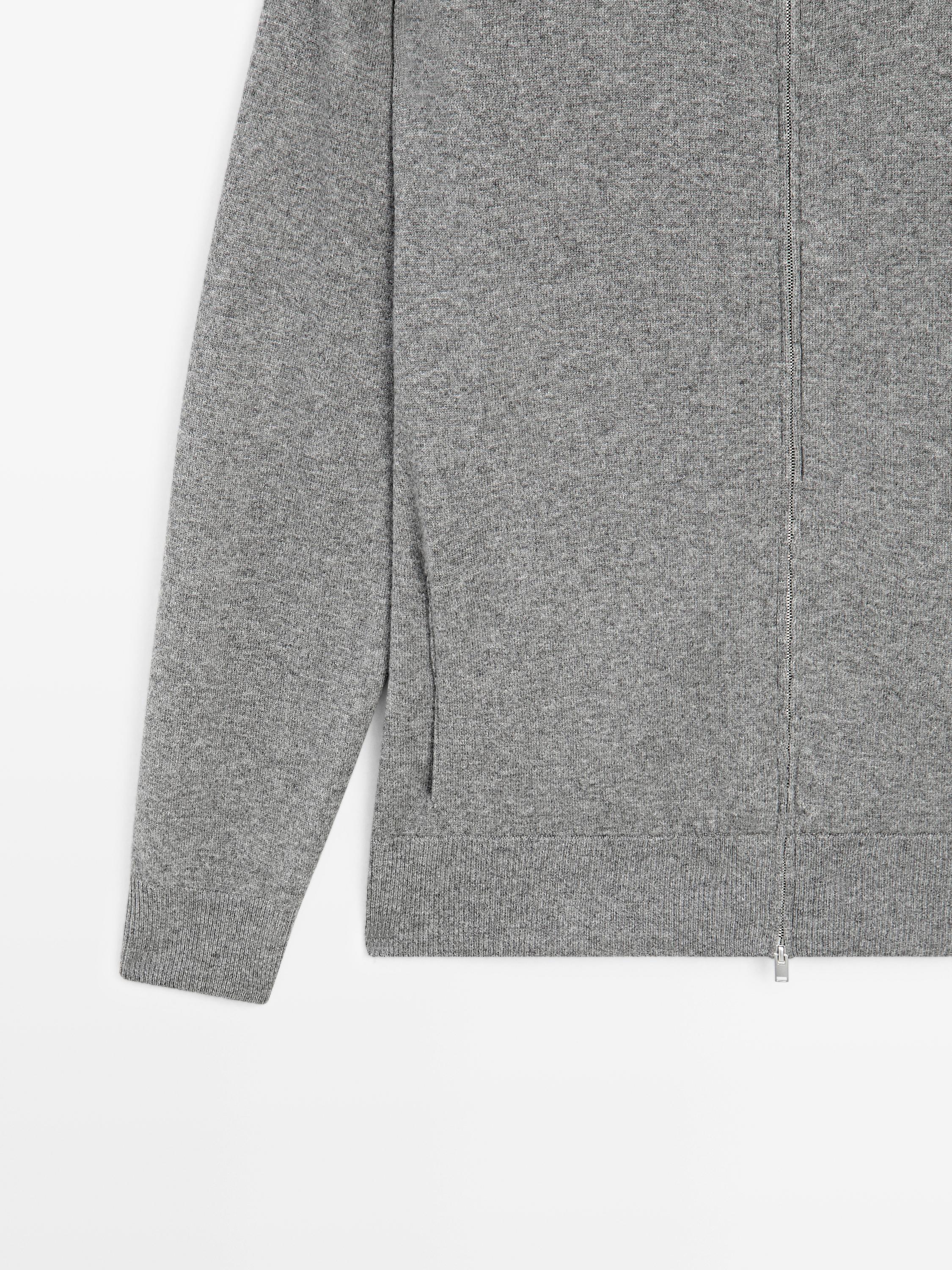 Wool zip-up knit cardigan — ANTHRACITE GREY