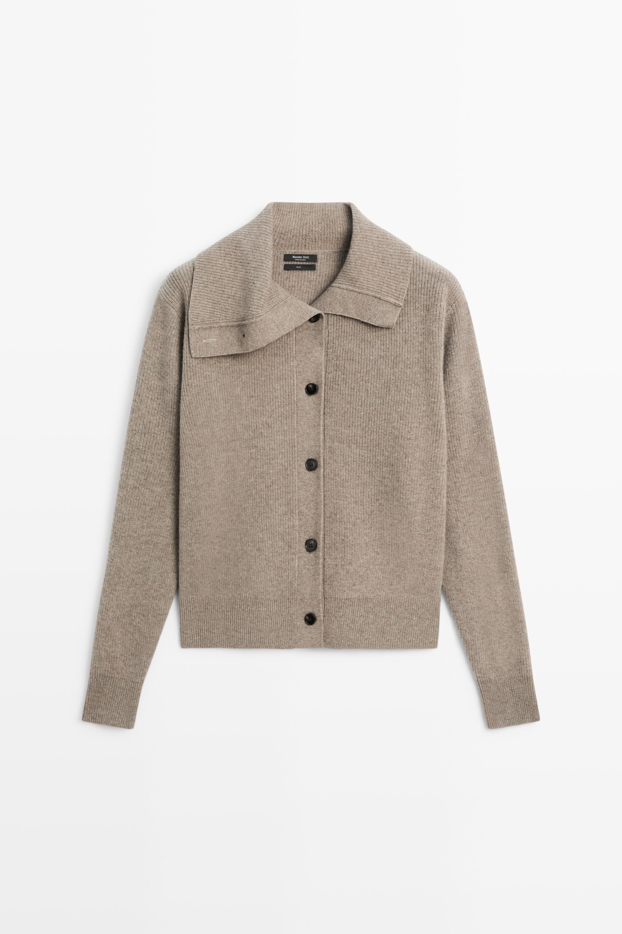 Purl knit cardigan with funnel neck by Massimo Dutti
