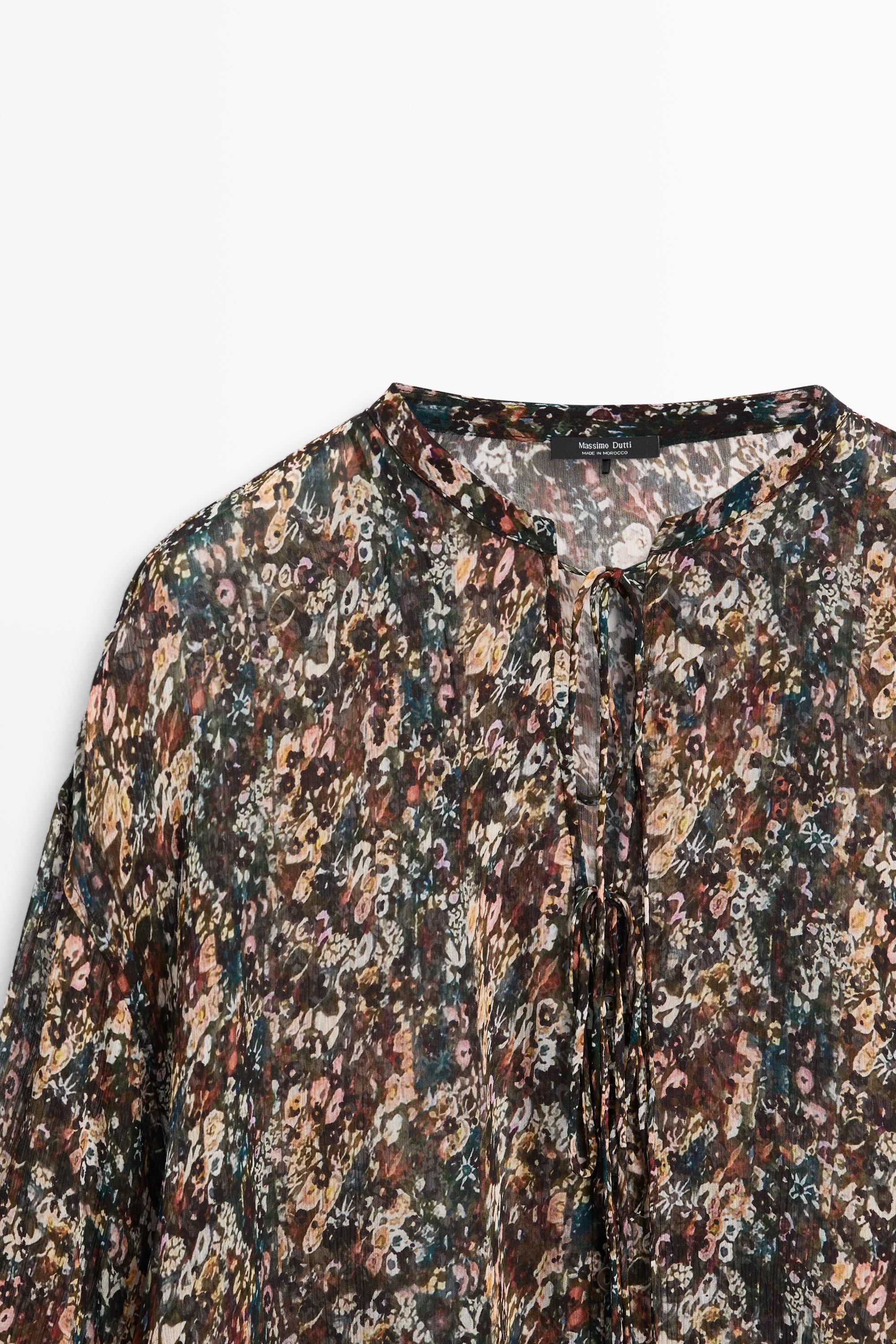 Floral print flowing shirt — BLACK