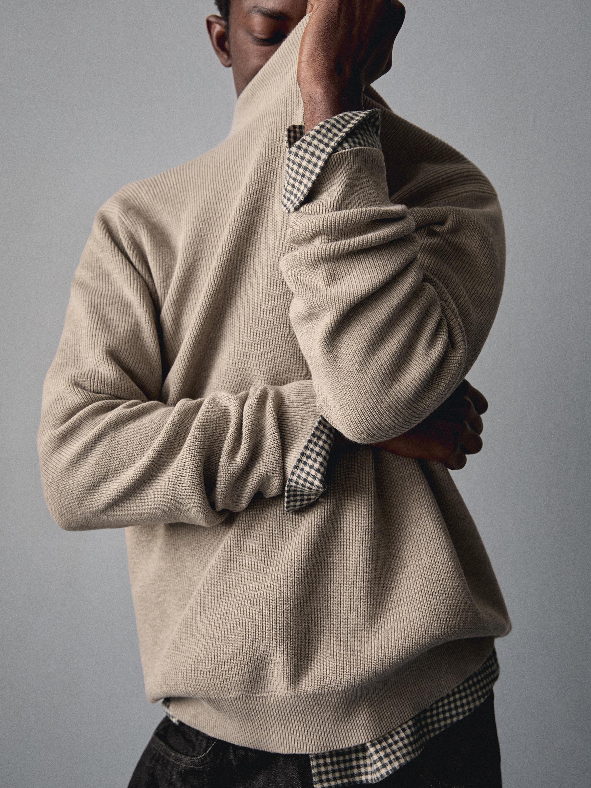 Cotton blend knit sweater with mock turtleneck — MINK