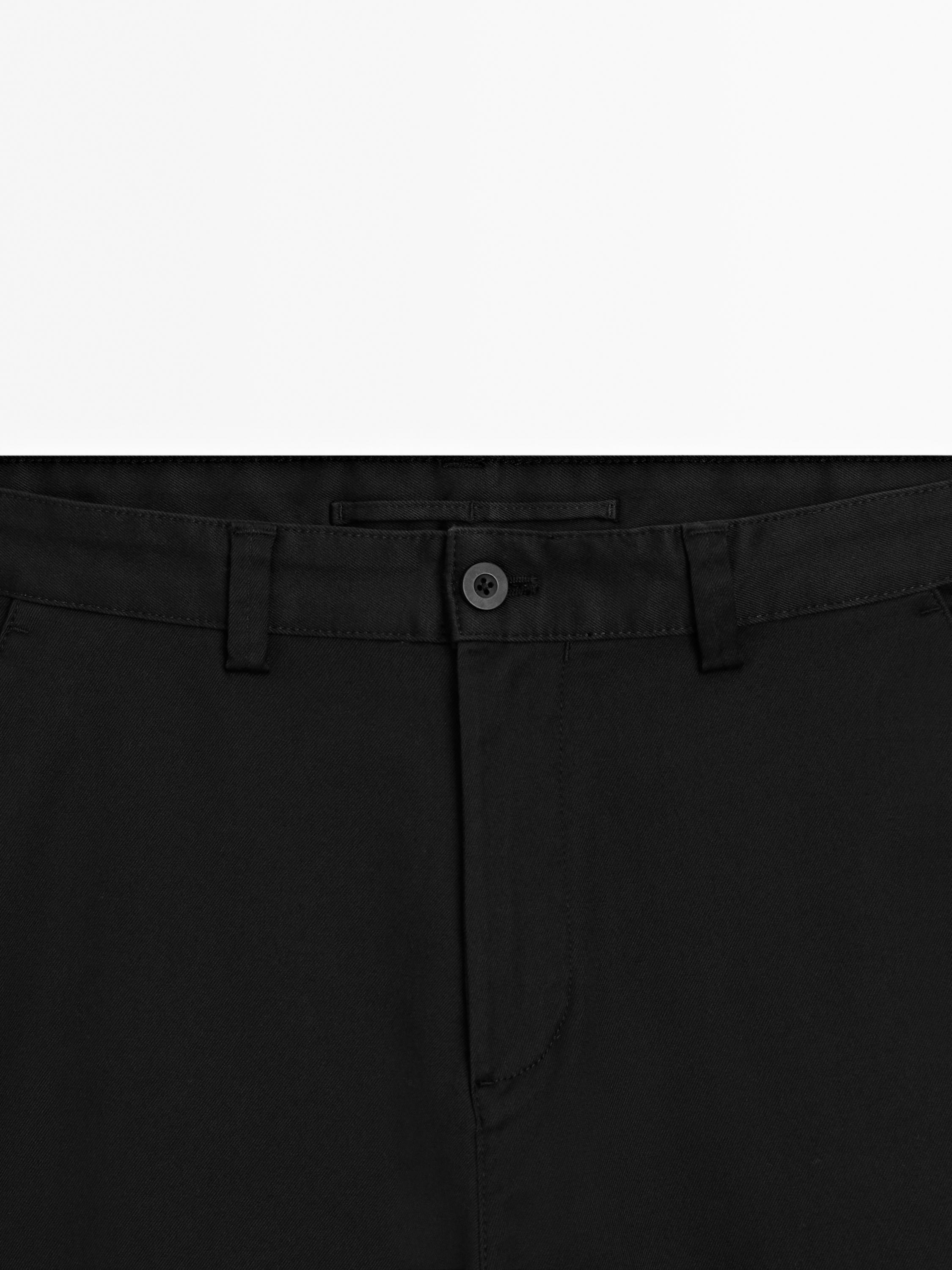 Cotton blend relaxed fit cropped trousers