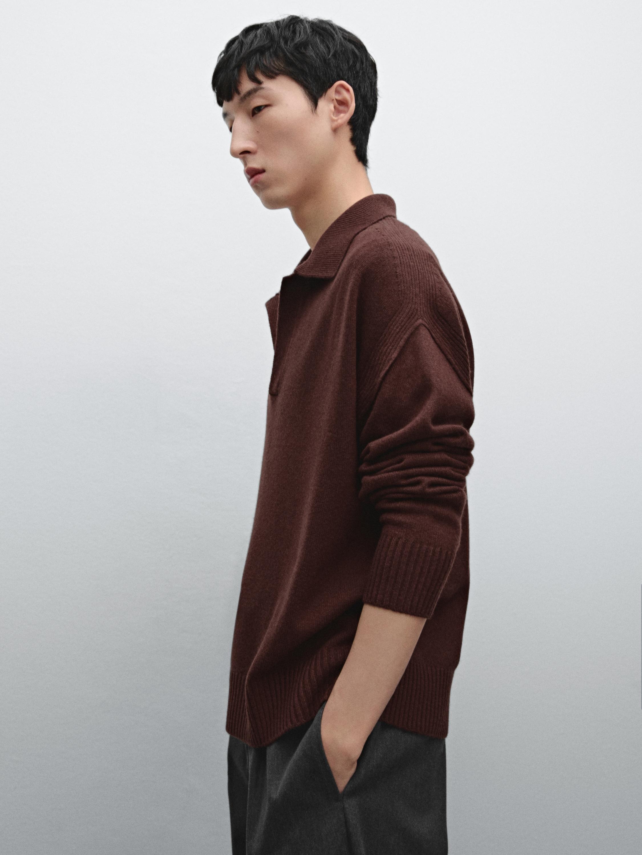 Wool blend polo collar sweater