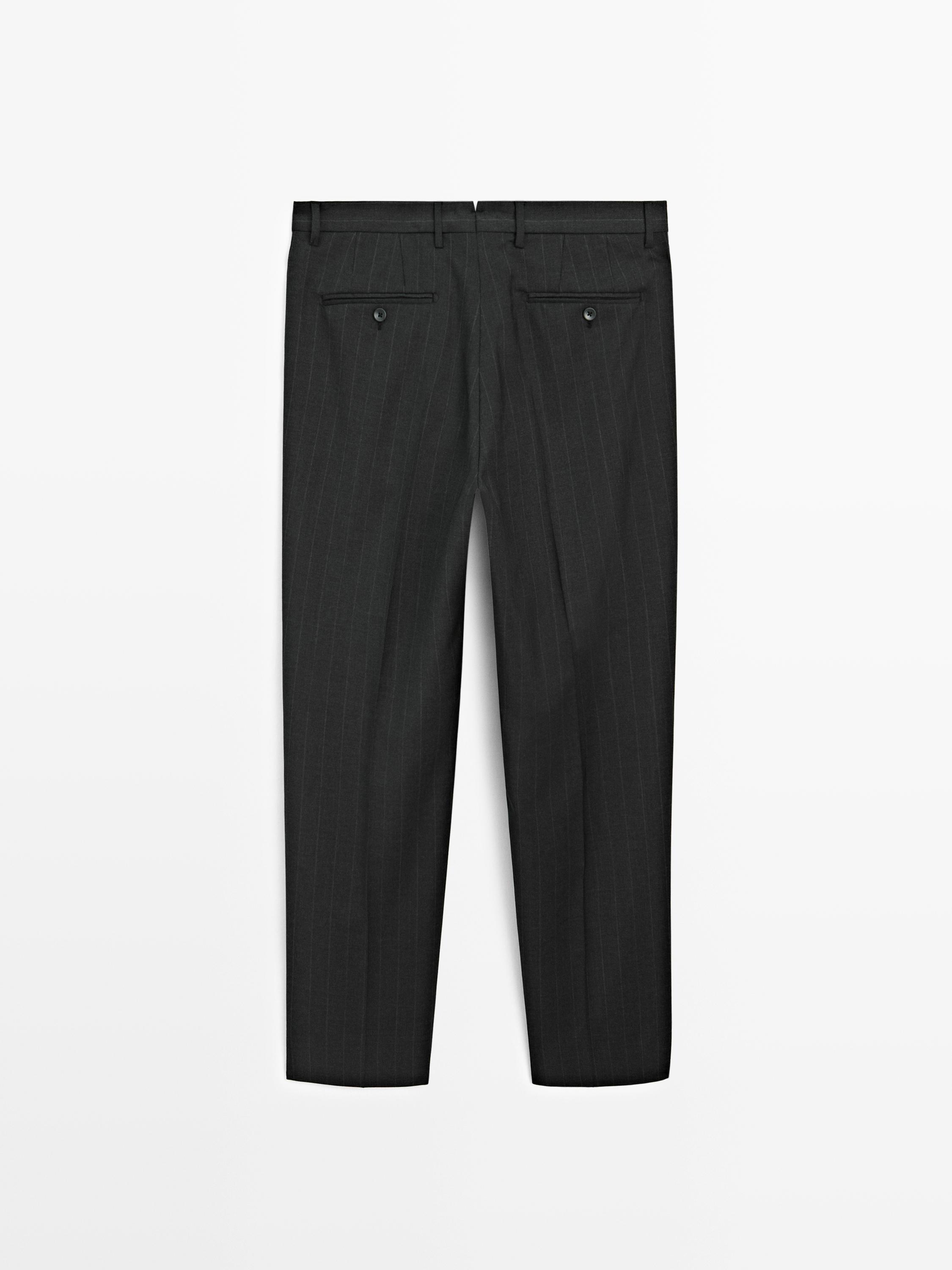 Pinstriped cool wool suit trousers — GREY