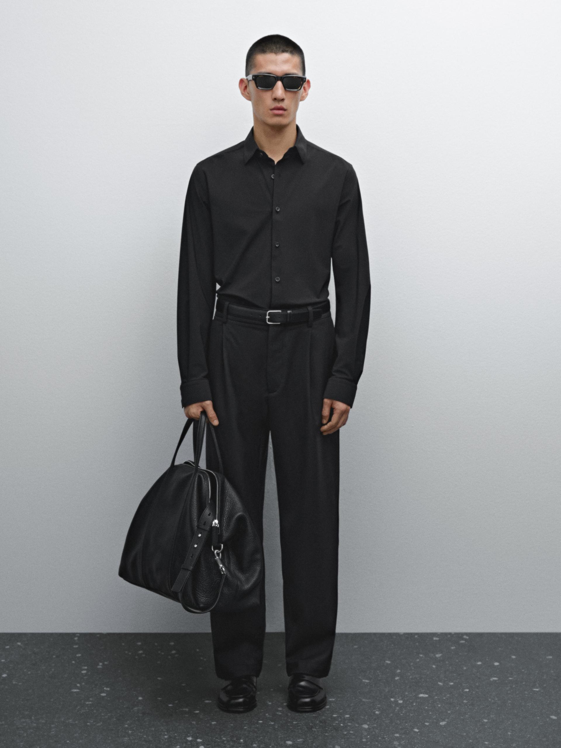 Camisa Non Iron Slim Fit - Negro - S - Massimo Dutti - Hombre