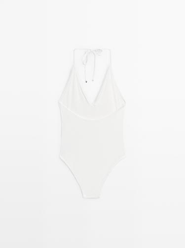 Textured V-neck swimsuit — Off white 6