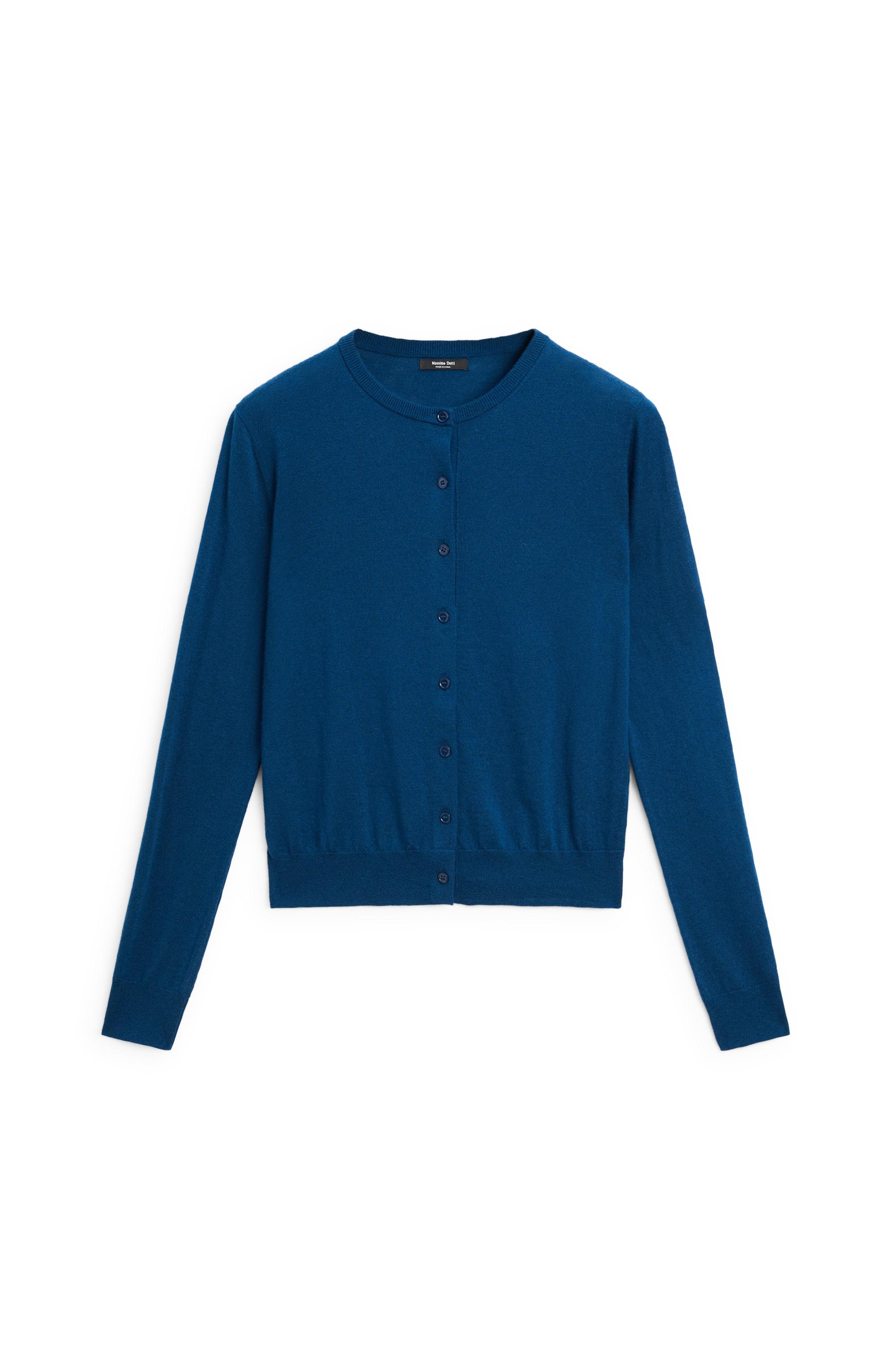 Fine-knit round neck cardigan — DEEP BLUE