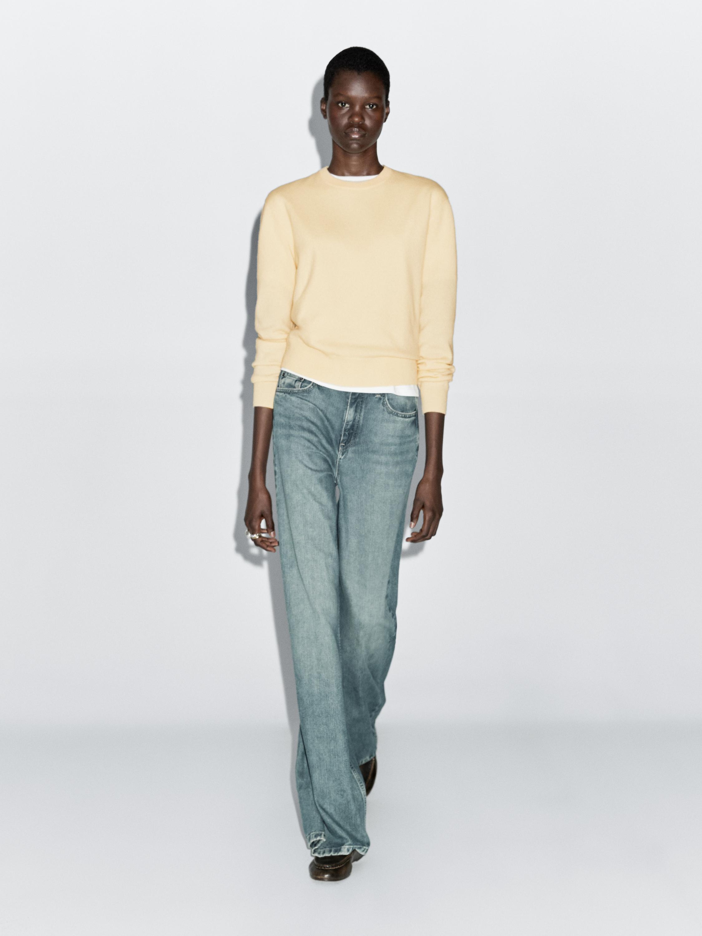 Wool blend crew neck knit sweater