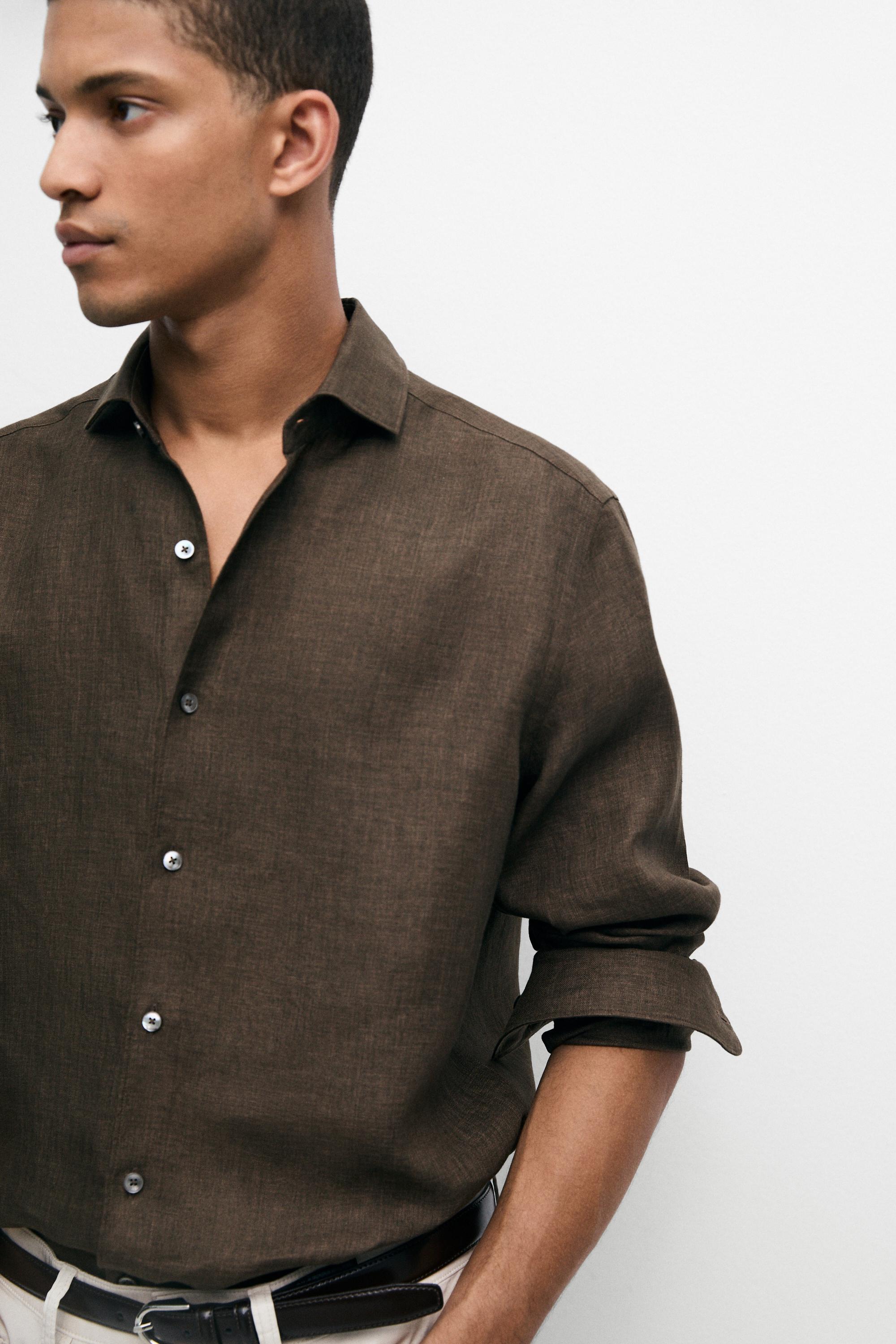 100% linen shirt — BROWN