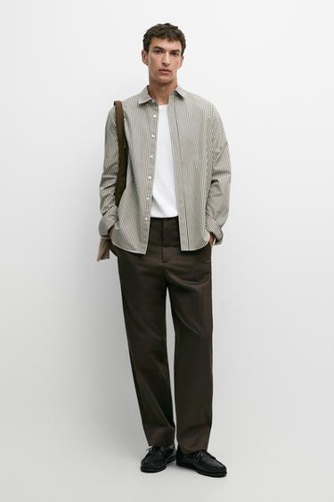 Regular fit striped poplin shirt — GREEN 1