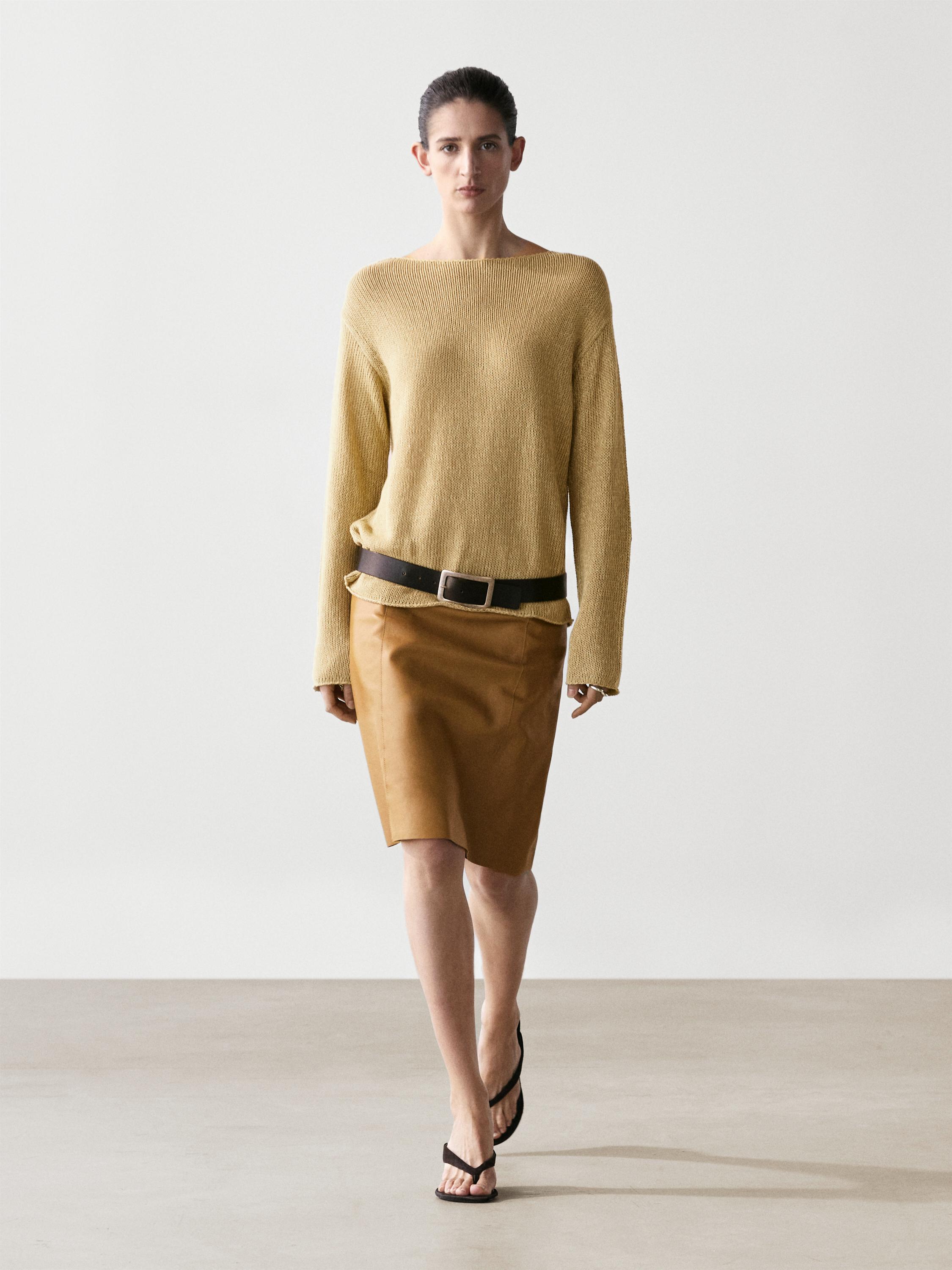 Cotton blend cutwork sweater — LIME