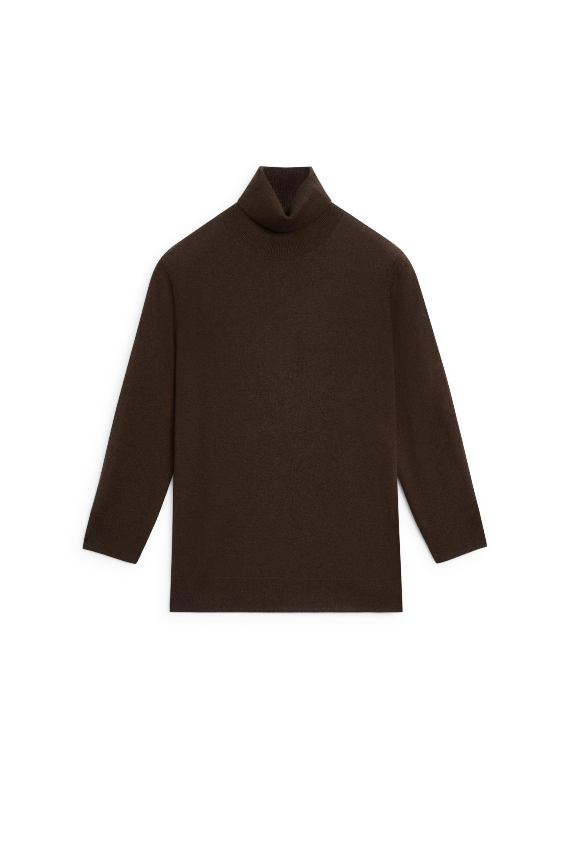 Wool blend turtleneck knit sweater — Chocolate