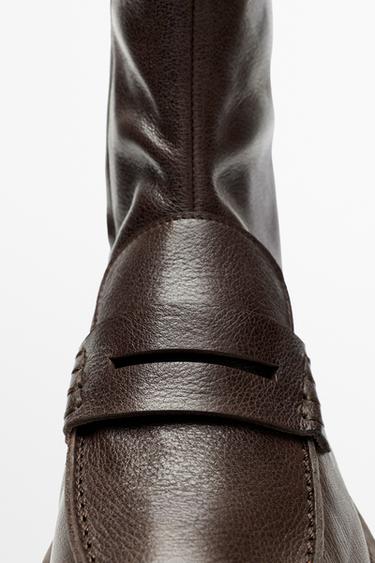 Ankle soft leather loafer with vamp strap — BROWN 7