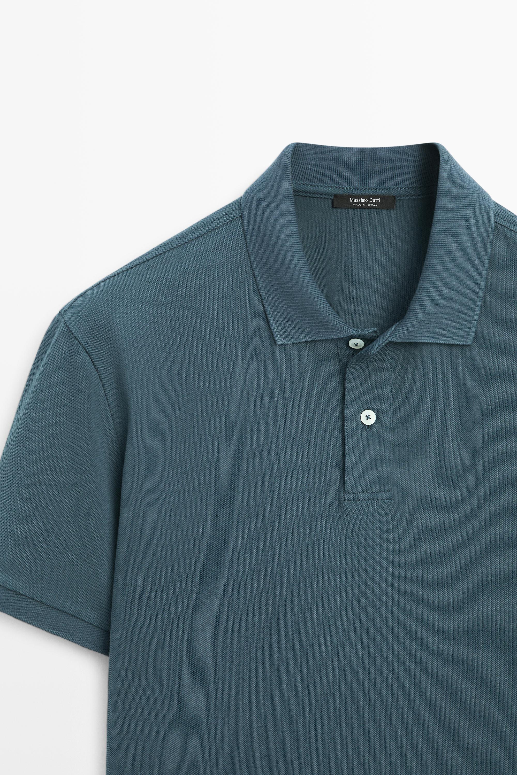 Micro-textured cotton piqué polo shirt — TURQUOISE