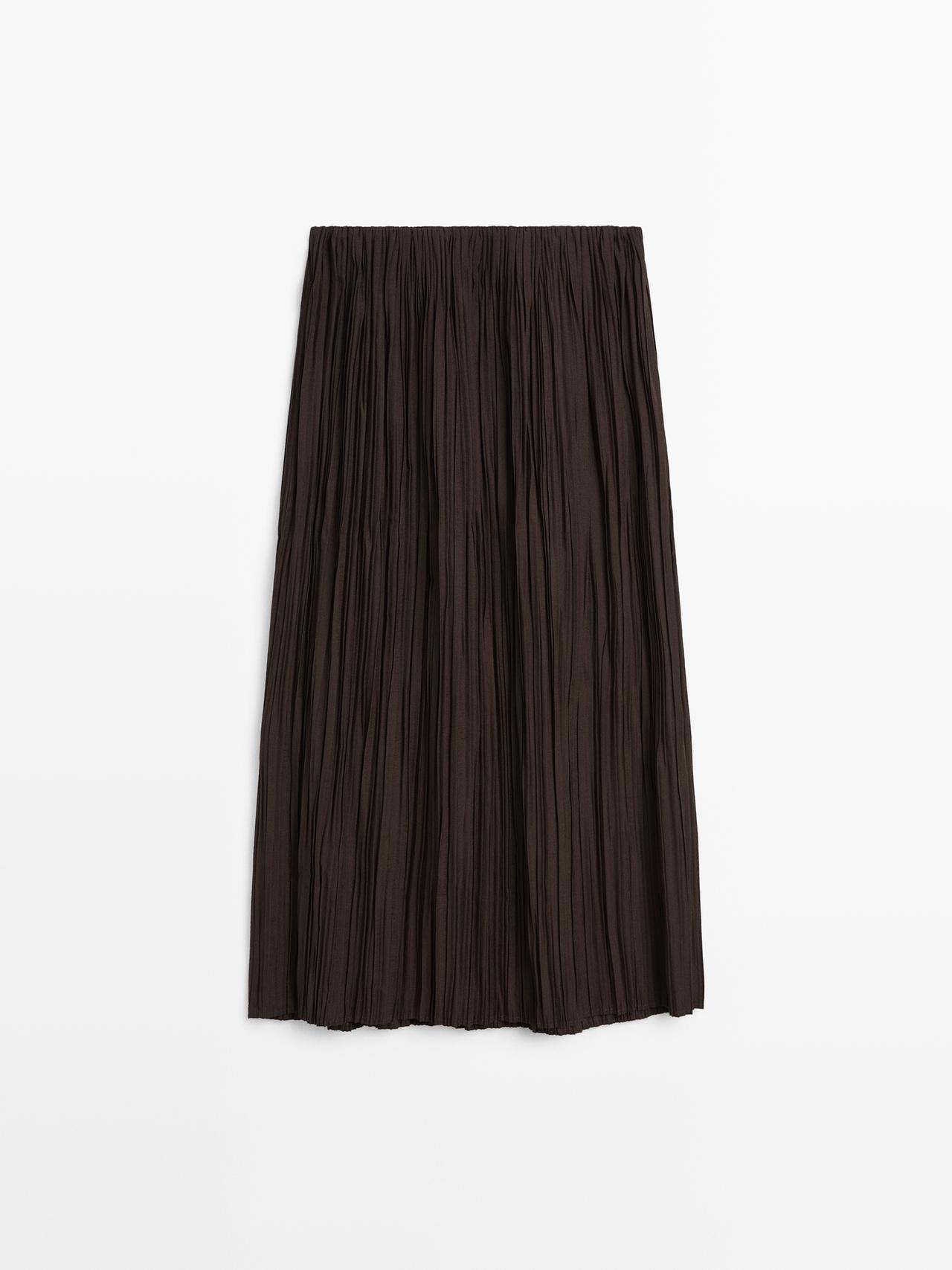 Massimo Dutti - Dame - Plisseret Midi-Nederdel - Brun - L