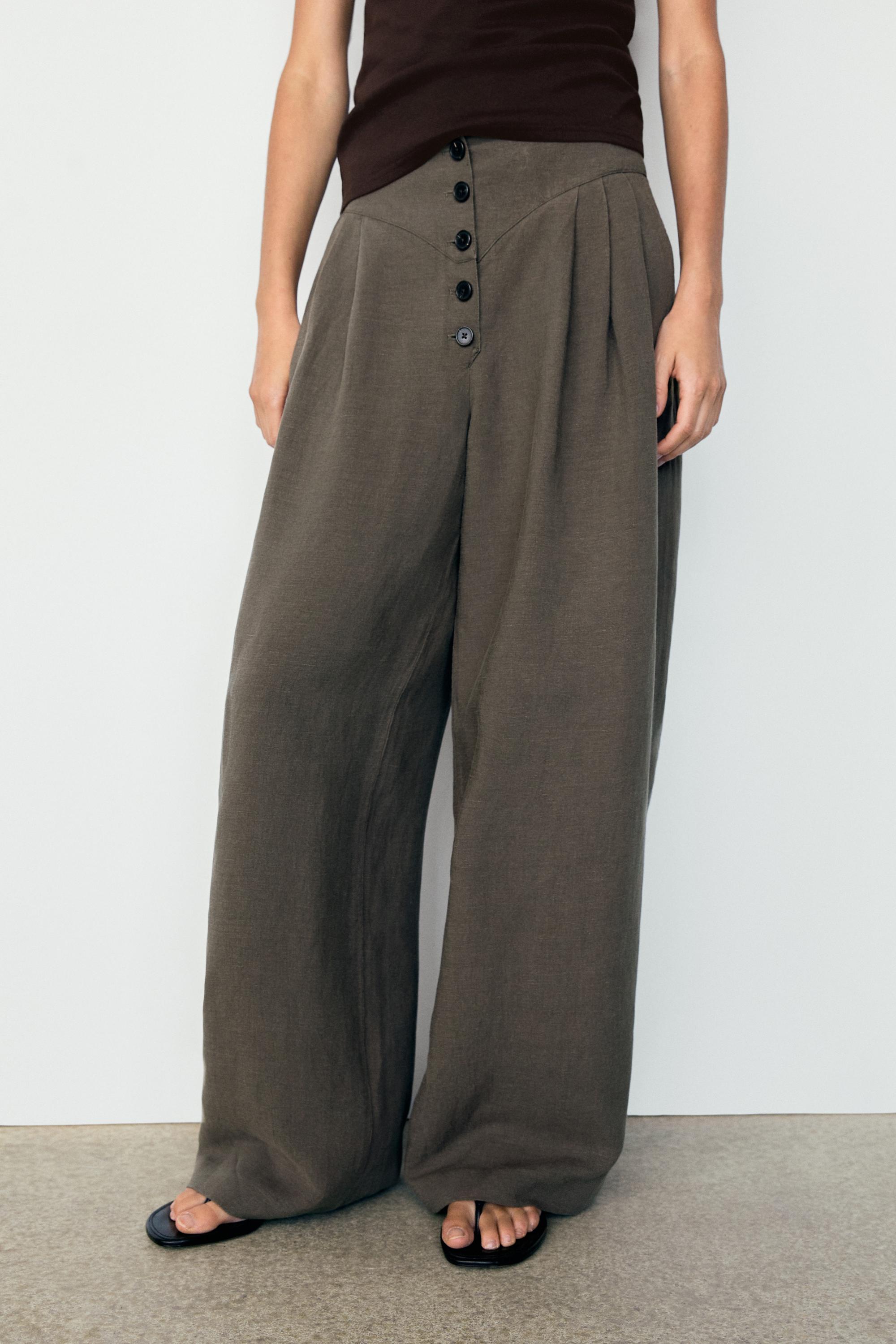 Linen blend pleated trousers — MOLE BROWN
