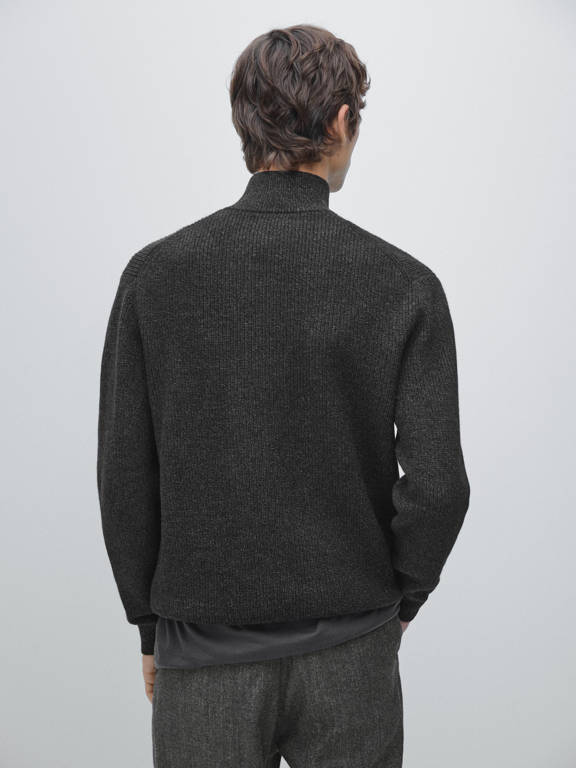 Mock neck knit sweater with zip · Charcoal · Sweaters | Massimo Dutti
