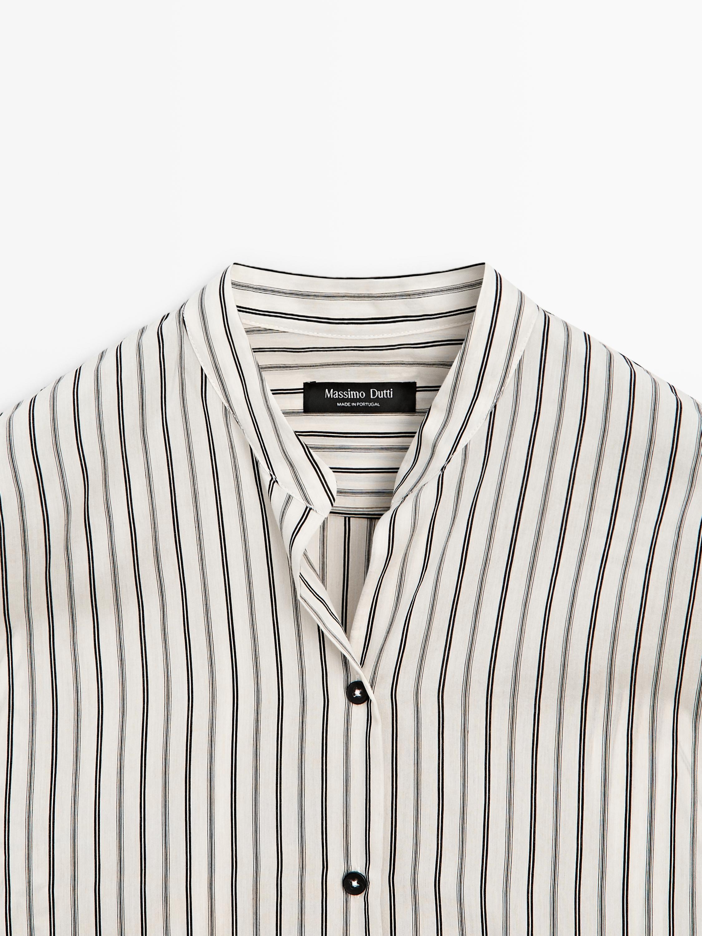 Striped flowing shirt with stand collar — Off white