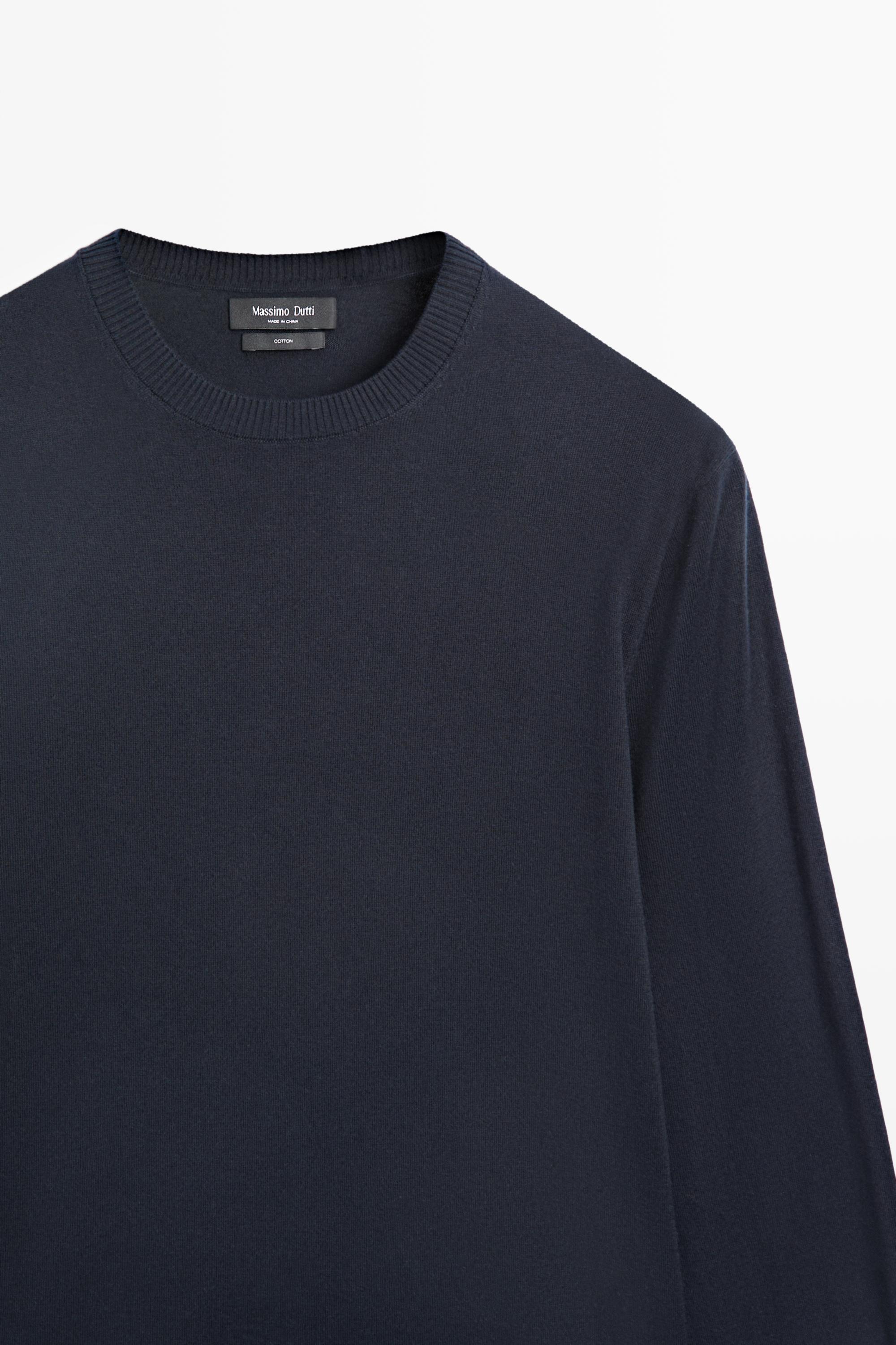 Knit 100% cotton crew neck sweater — NAVY BLUE