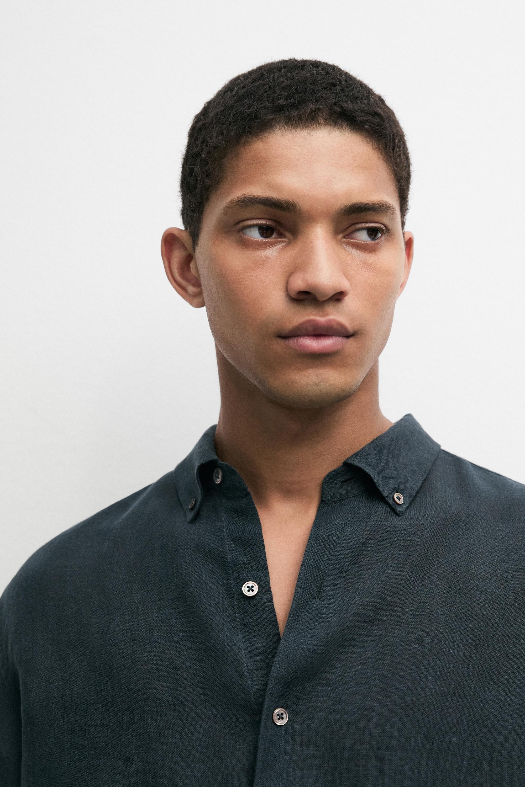 Regular fit 100% linen faded shirt — NAVY BLUE