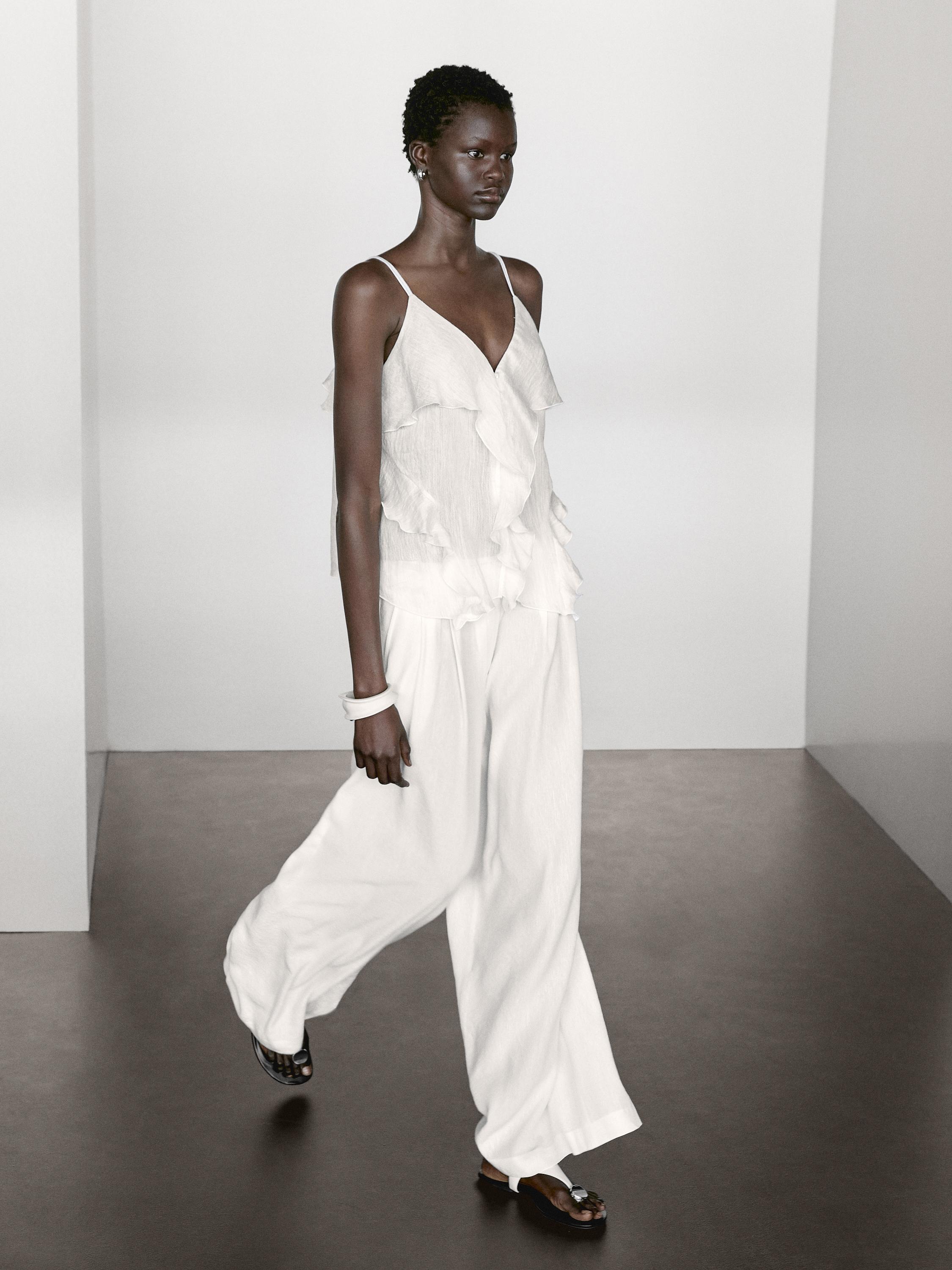 Linen blend darted palazzo trousers · Cream · Dressy