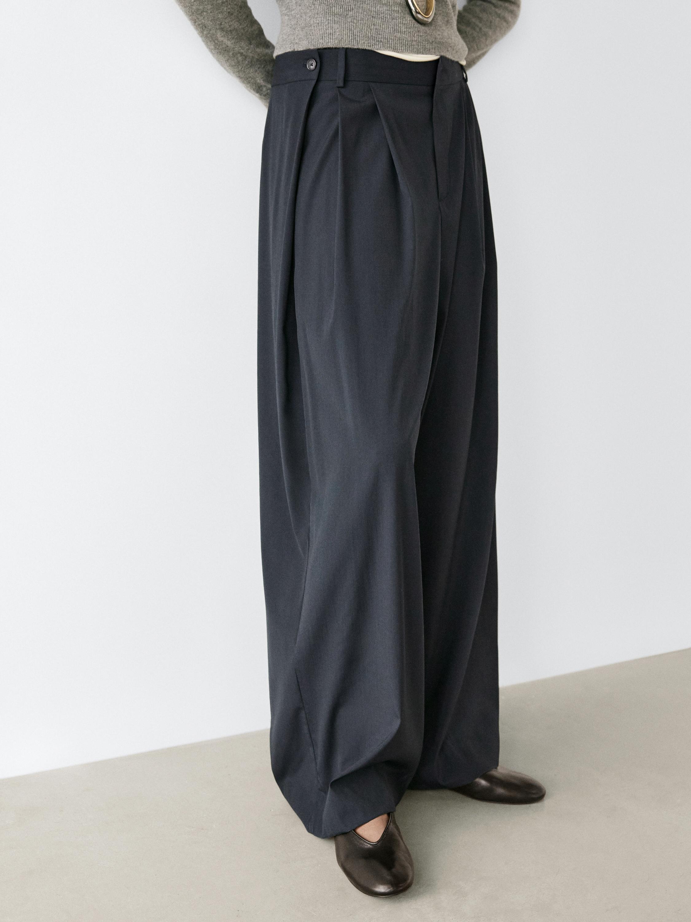 Pleated wool blend trousers — NAVY BLUE