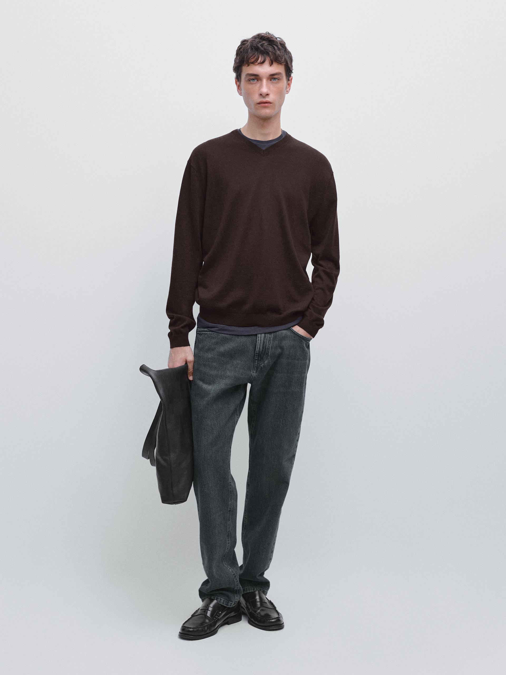 Camisola De Malha Com Fazenda - Bordô - Xl - Massimo Dutti - Homem