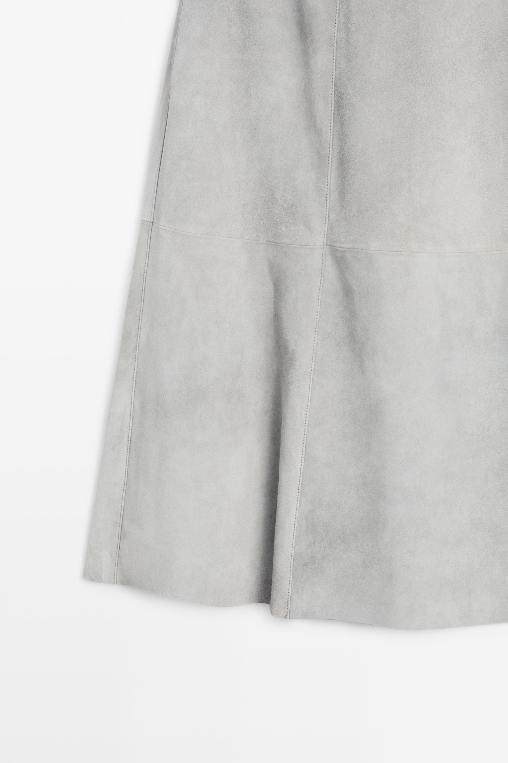 Suede flared midi skirt with sash — BLUISH GREY