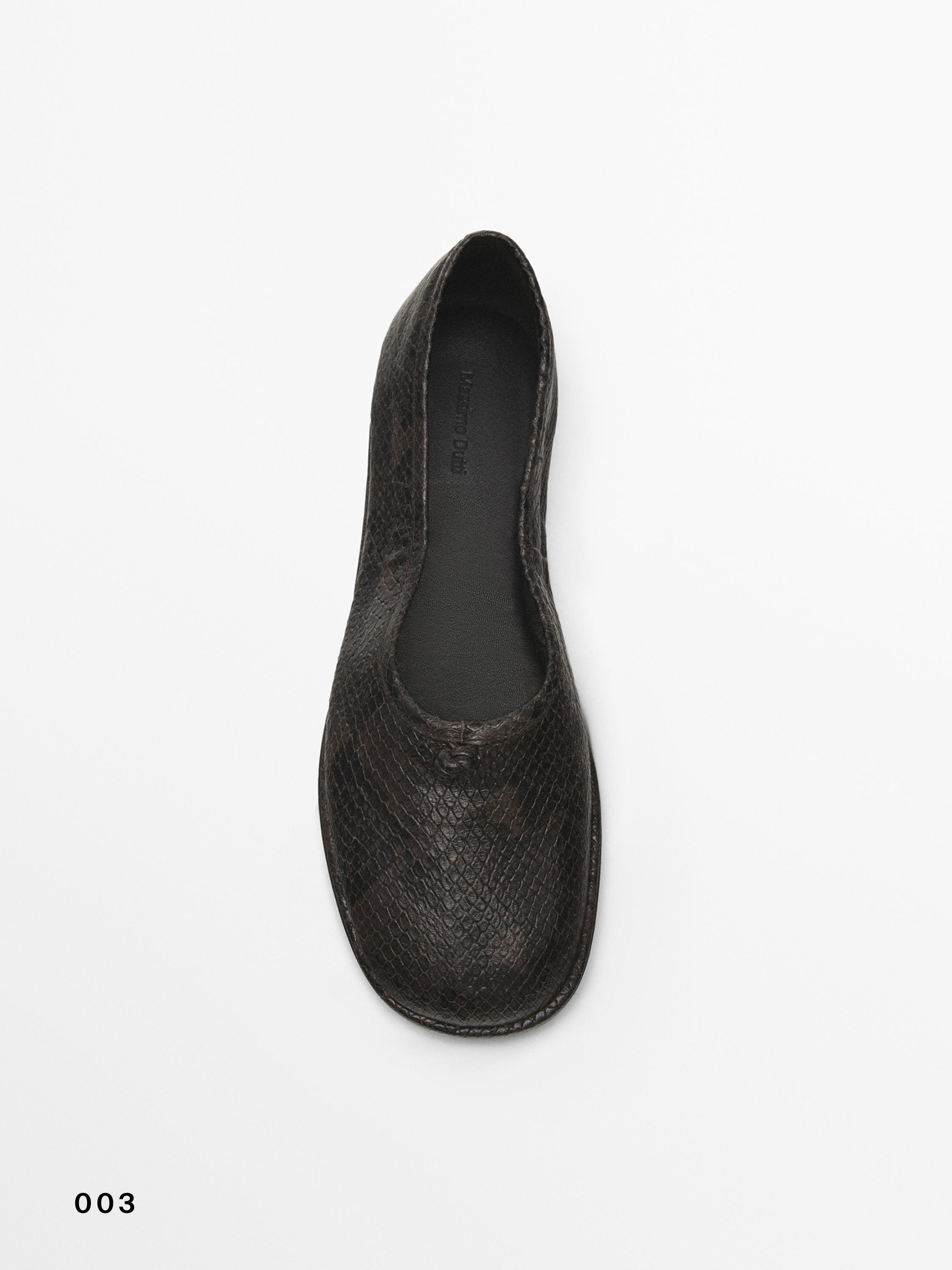 Massimo Dutti ナッパ バレエシューズ ノット付き Leather ballet flats with knot · Brown · Flat Shoes