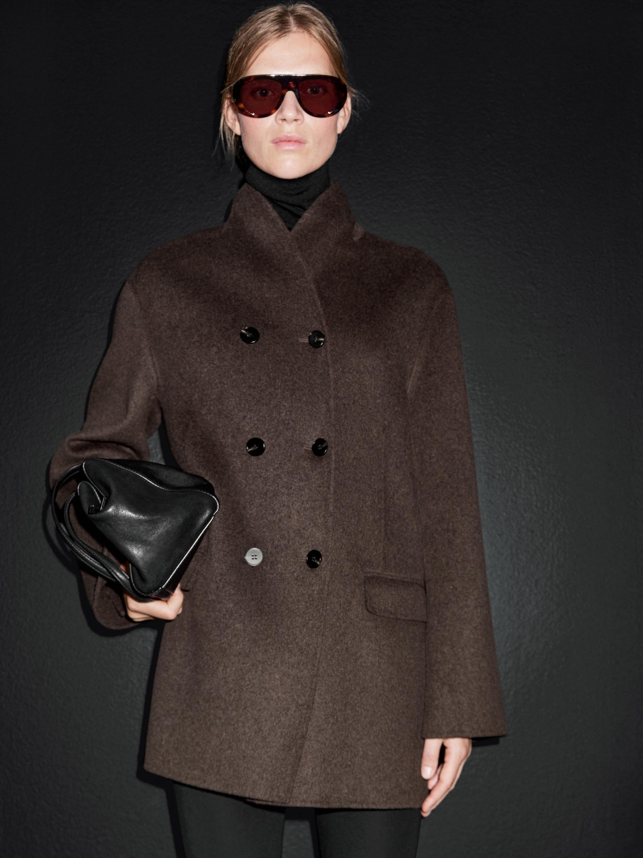 Wool blend coat with tuxedo collar
