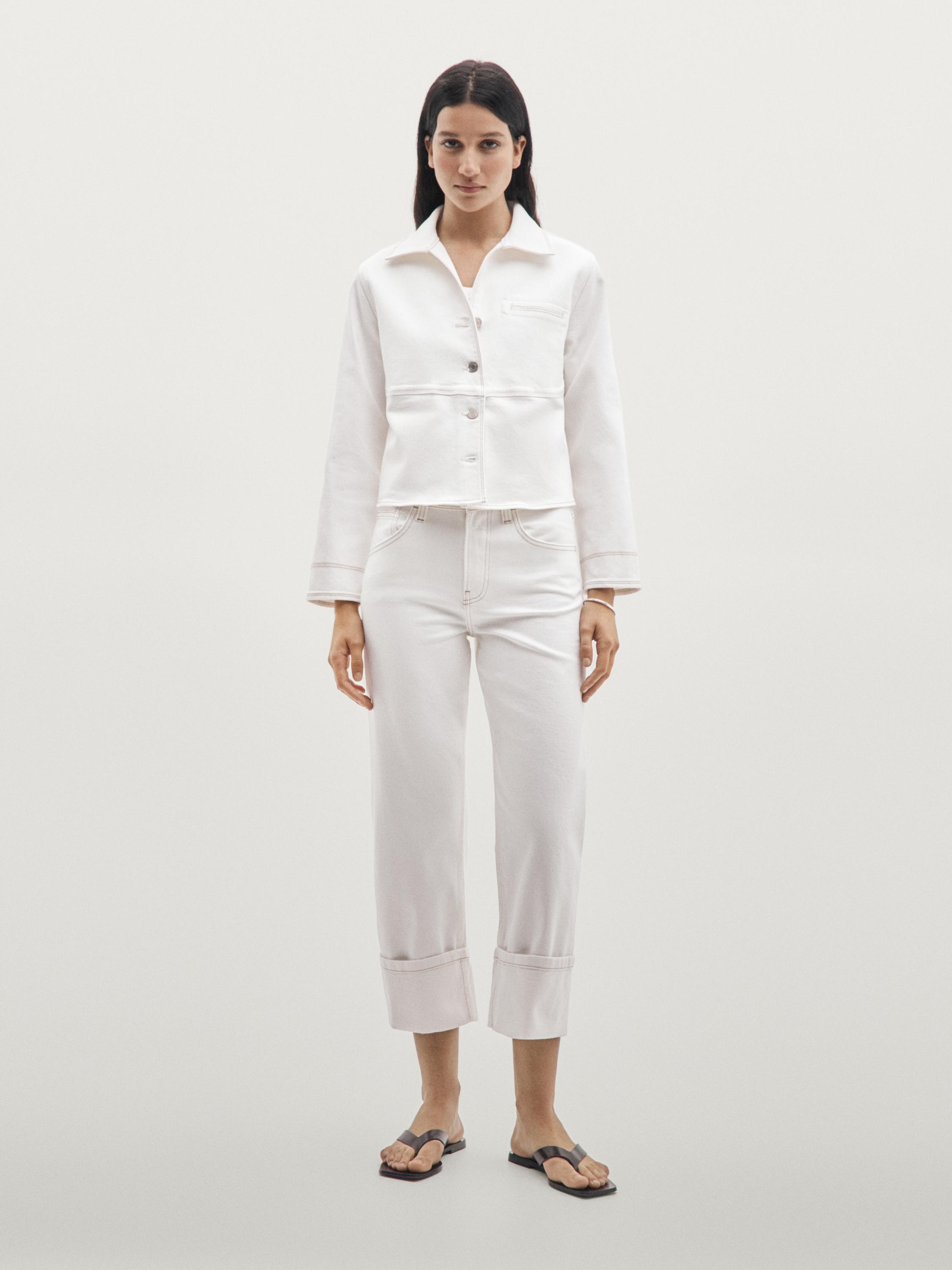 Straight-leg jeans with hem detail — WHITE