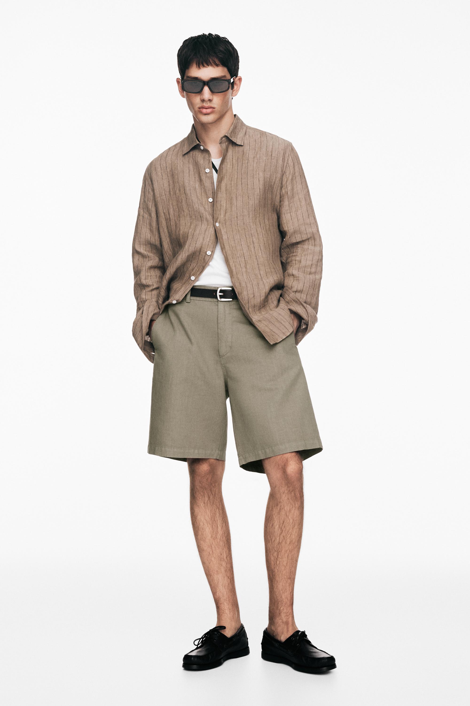 Linen blend Bermuda shorts — PALE KHAKI