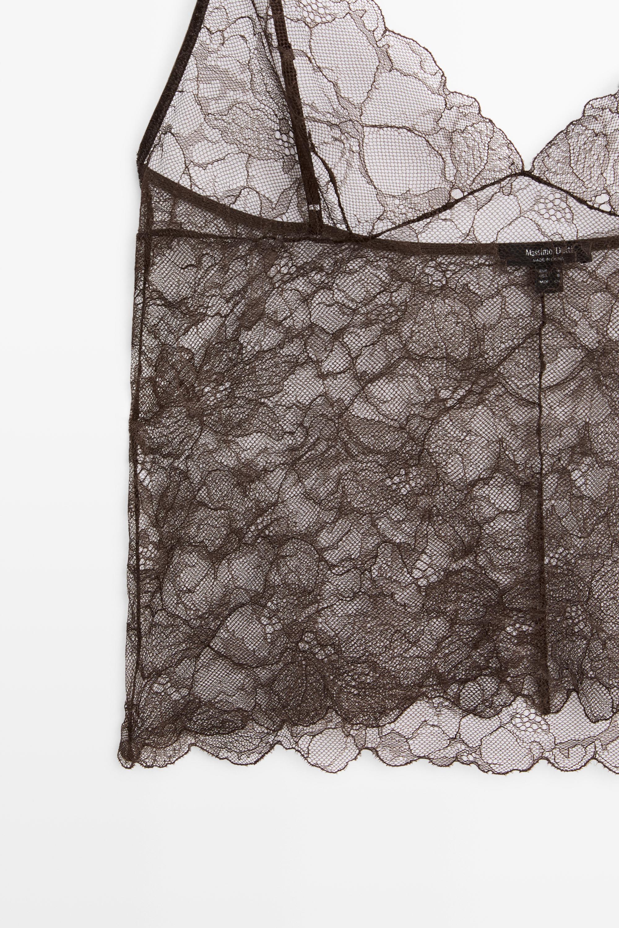 Transparent lace camisole top — BROWN