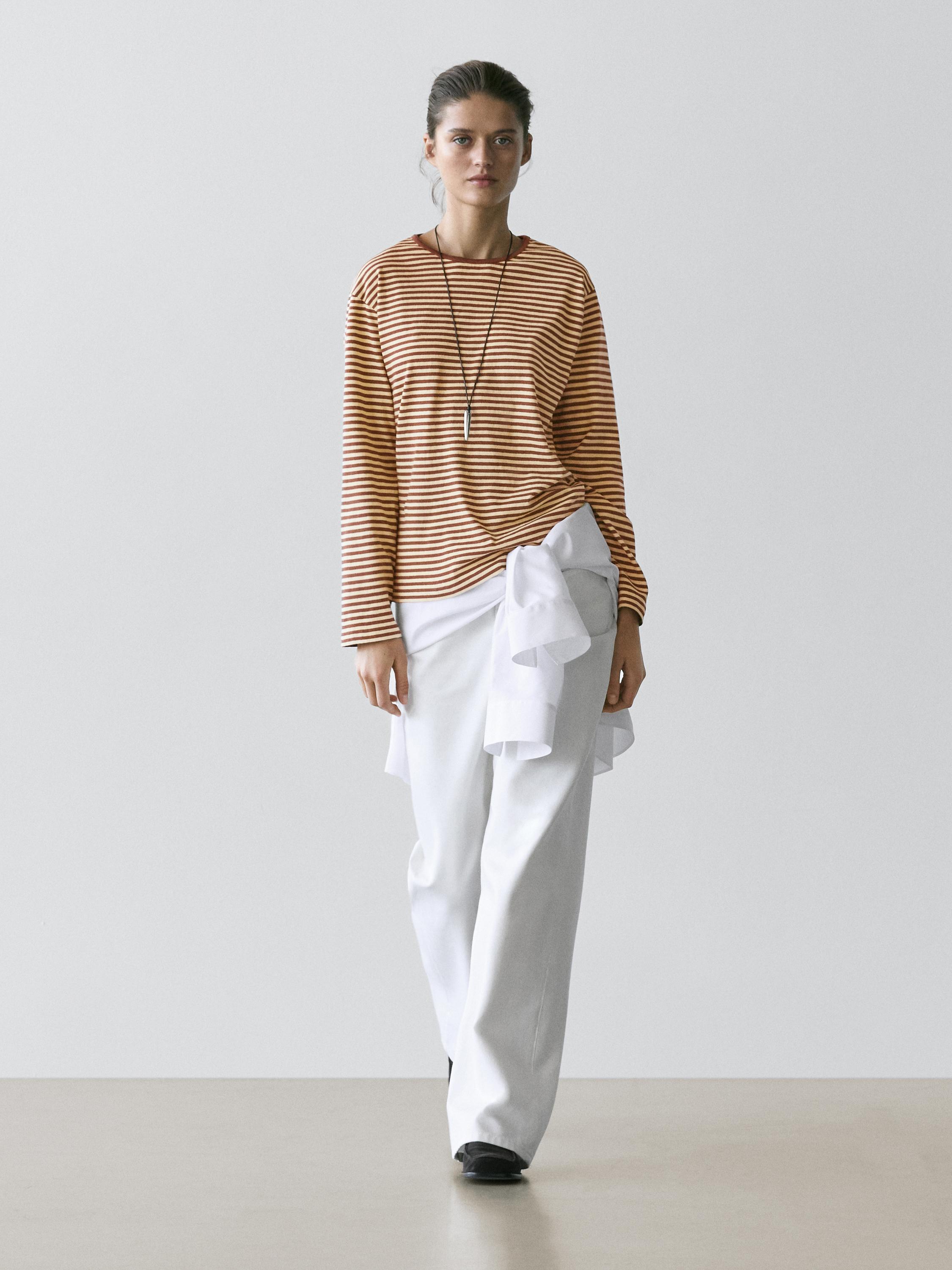 T-shirt manches longues à rayures en coton